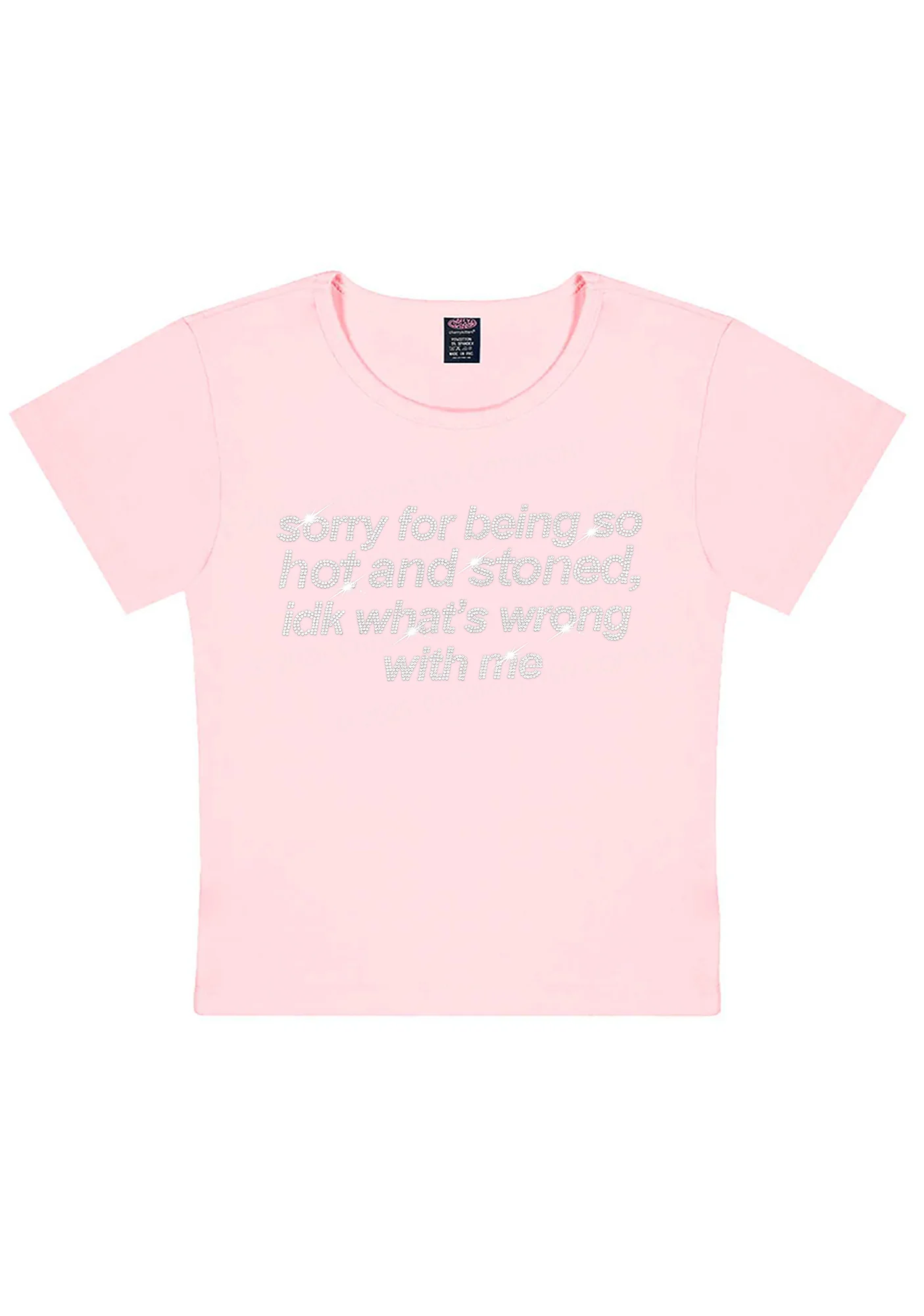 Rhinestone Sorry For Being Hot And Stoned Y2K Baby Tee Cherrykitten - Image 11