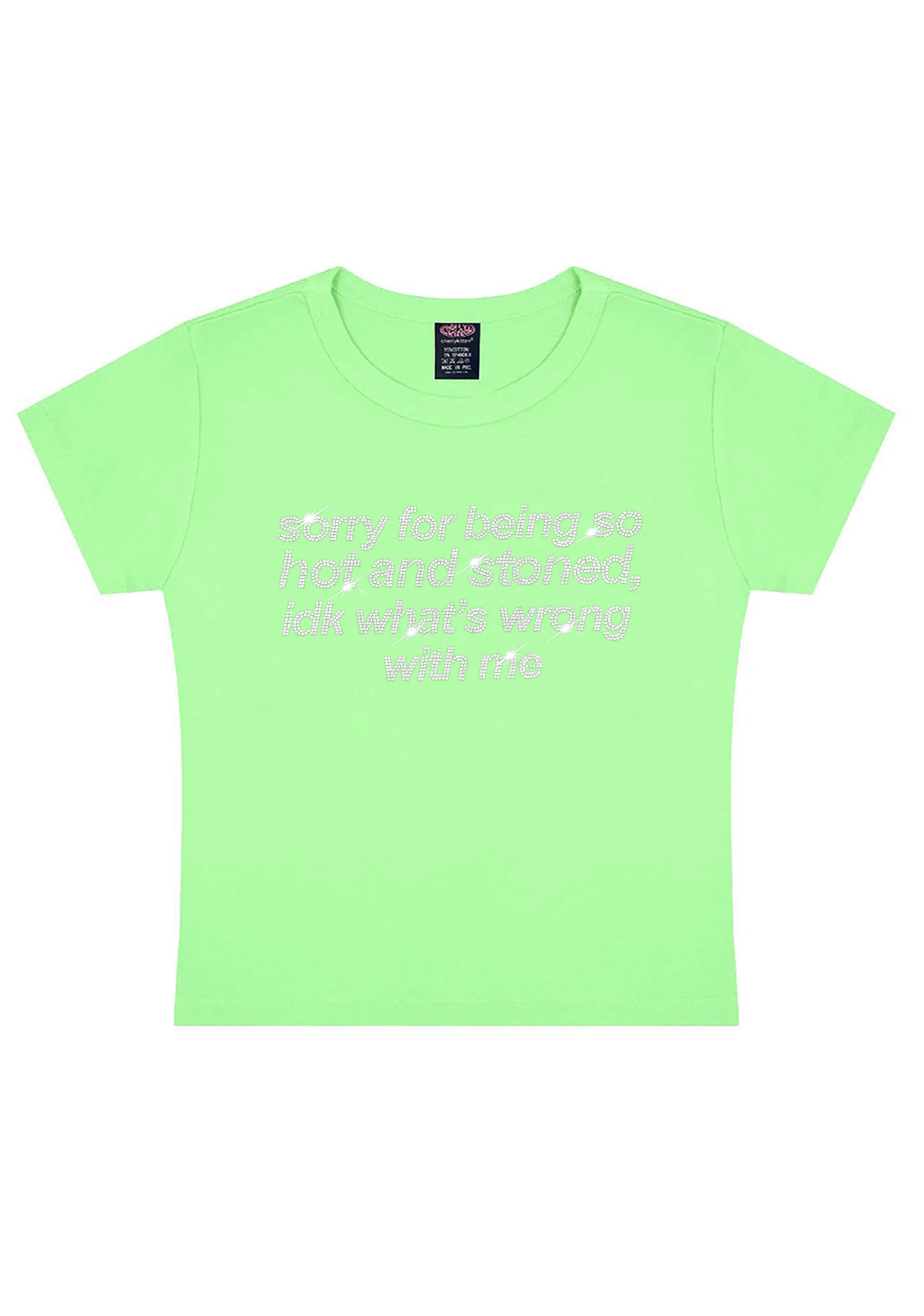 Rhinestone Sorry For Being Hot And Stoned Y2K Baby Tee Cherrykitten - Image 12