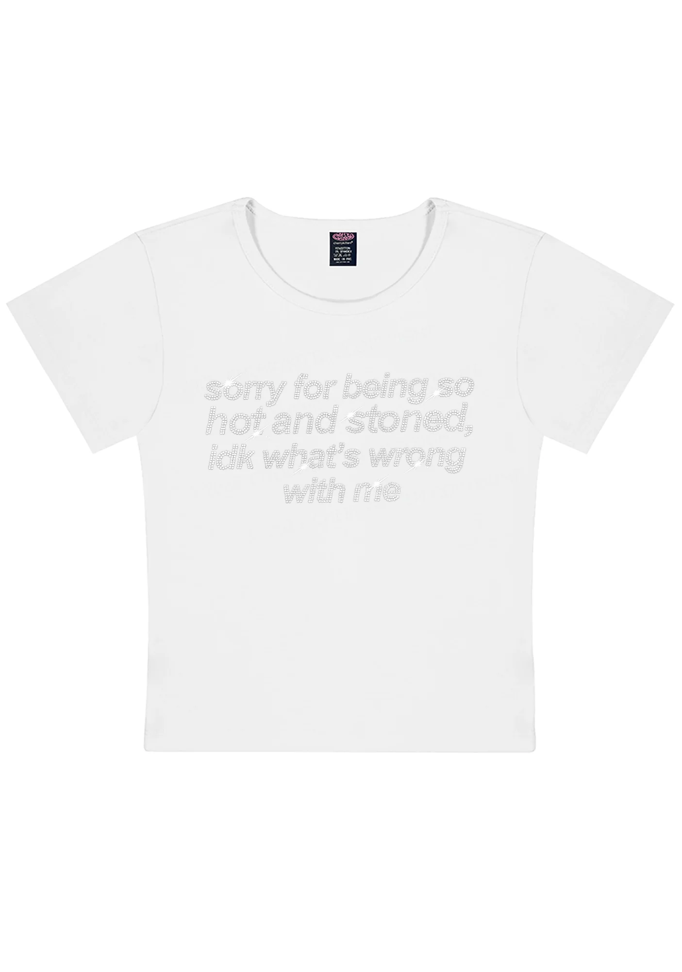 Rhinestone Sorry For Being Hot And Stoned Y2K Baby Tee Cherrykitten - Image 9