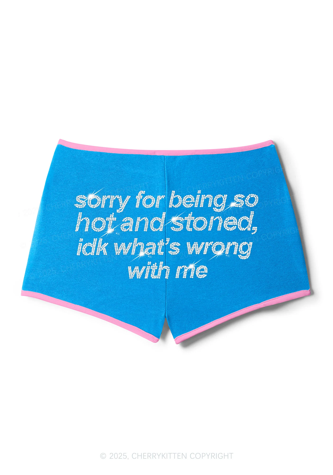 Rhinestone Sorry For Being Hot And Stoned Y2K Booty Shorts Cherrykitten - Image 3