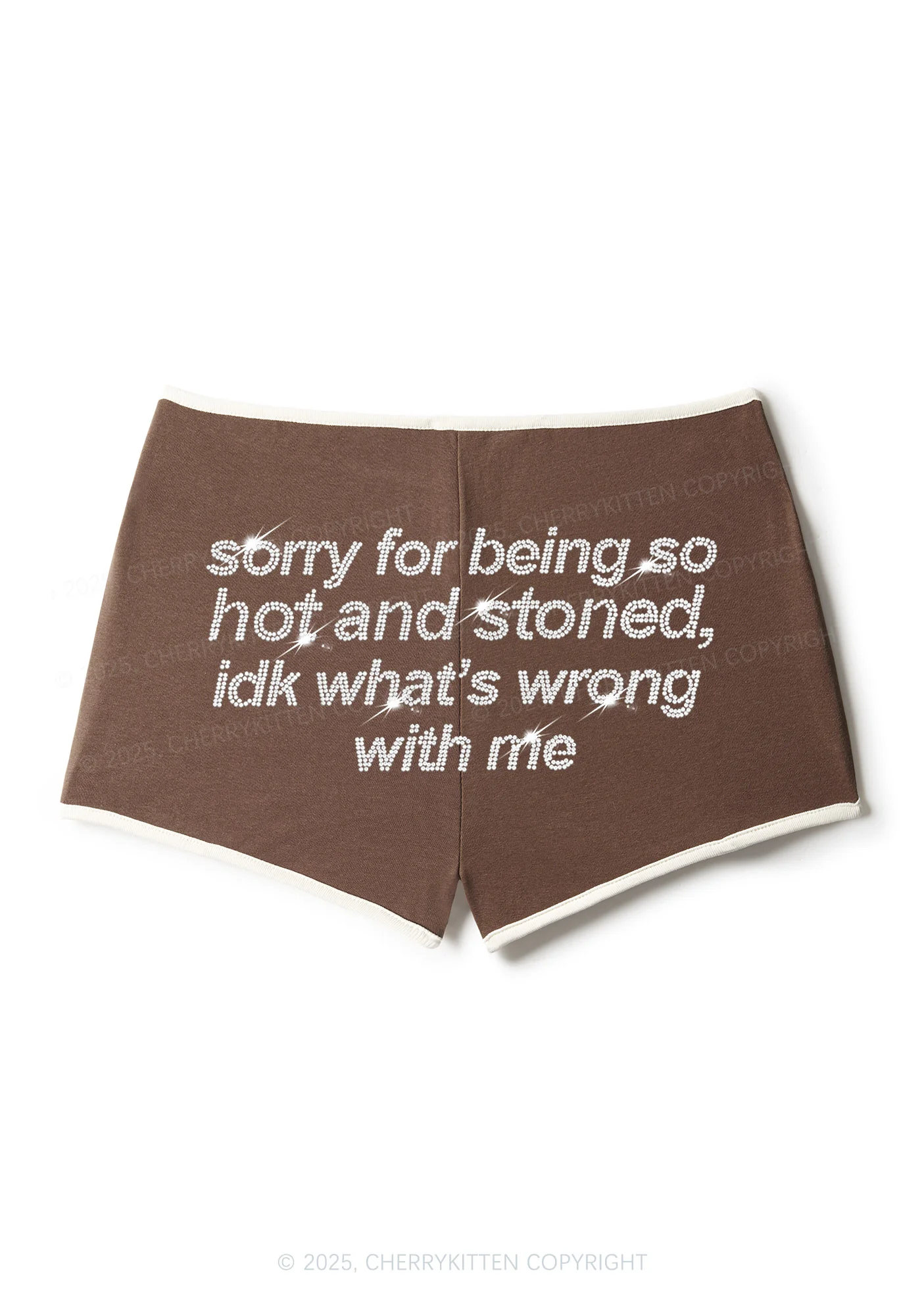 Rhinestone Sorry For Being Hot And Stoned Y2K Booty Shorts Cherrykitten - Image 4