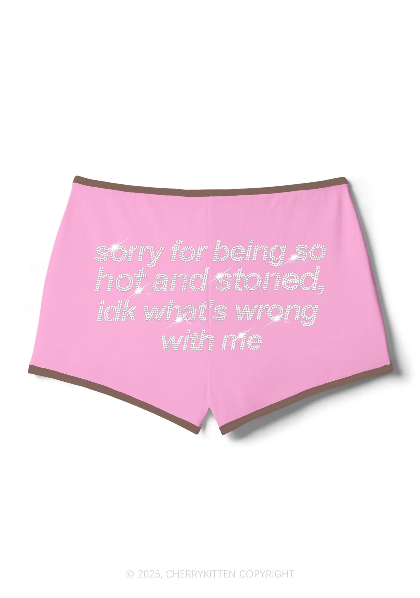 Rhinestone Sorry For Being Hot And Stoned Y2K Booty Shorts Cherrykitten - Image 6