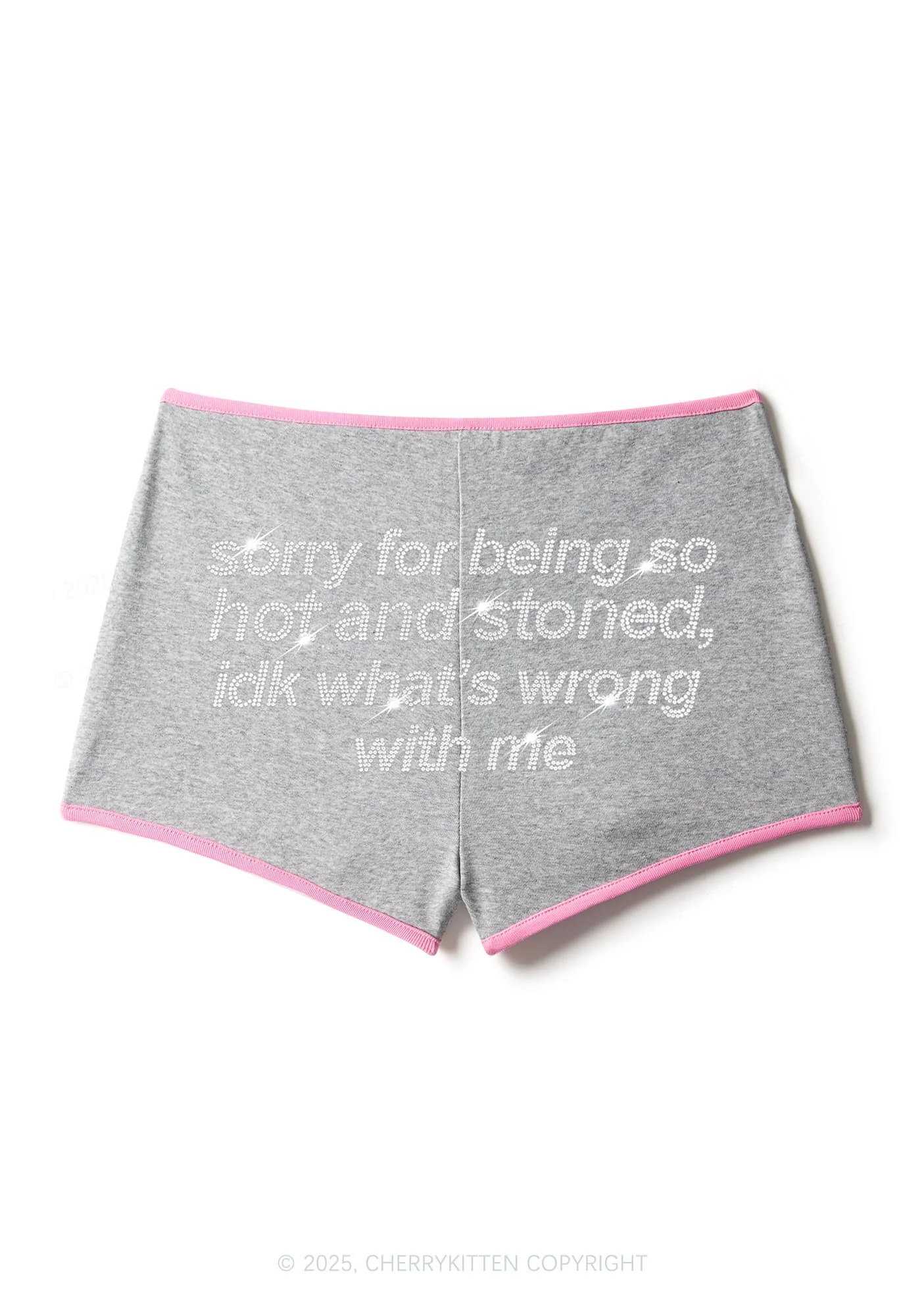 Rhinestone Sorry For Being Hot And Stoned Y2K Booty Shorts Cherrykitten - Image 8