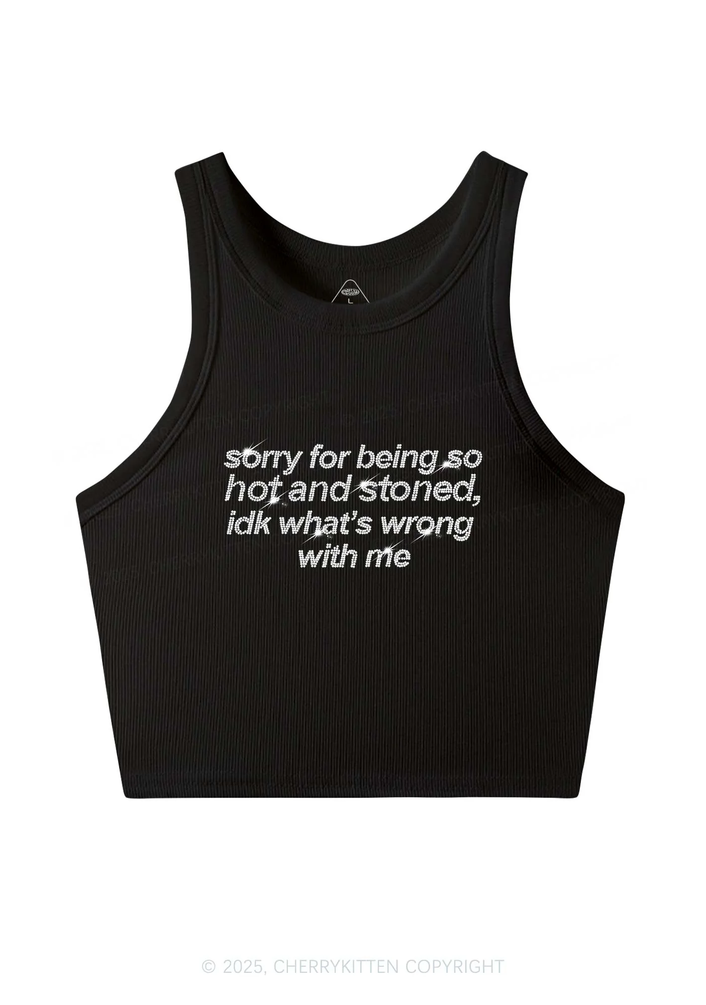 Rhinestone Sorry For Being Hot And Stoned Y2K Crop Tank Top Cherrykitten - Image 3