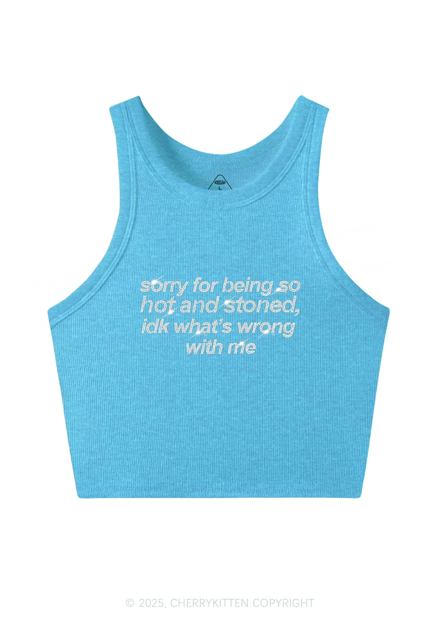 Rhinestone Sorry For Being Hot And Stoned Y2K Crop Tank Top Cherrykitten - Image 4