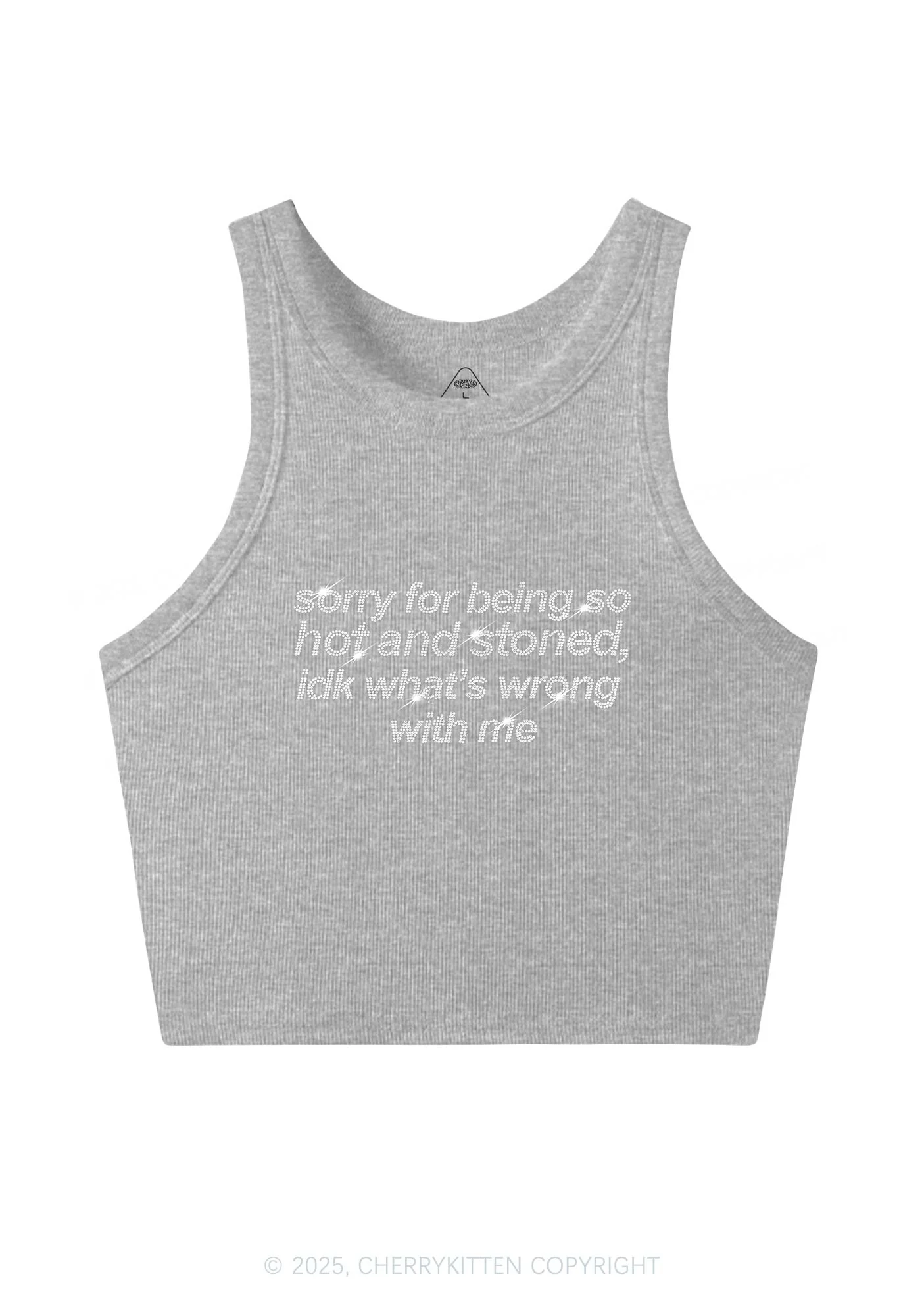 Rhinestone Sorry For Being Hot And Stoned Y2K Crop Tank Top Cherrykitten - Image 5