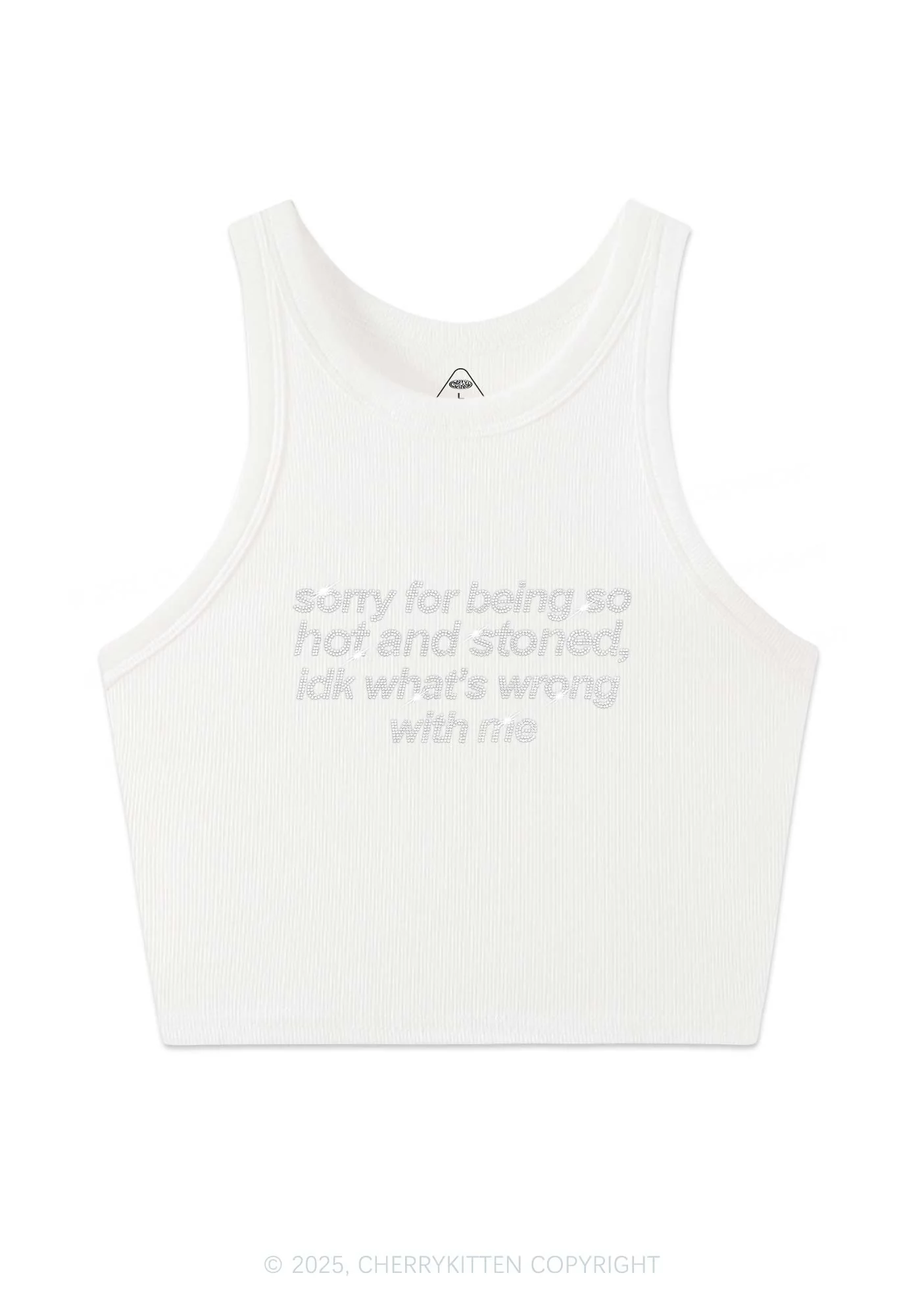 Rhinestone Sorry For Being Hot And Stoned Y2K Crop Tank Top Cherrykitten - Image 6