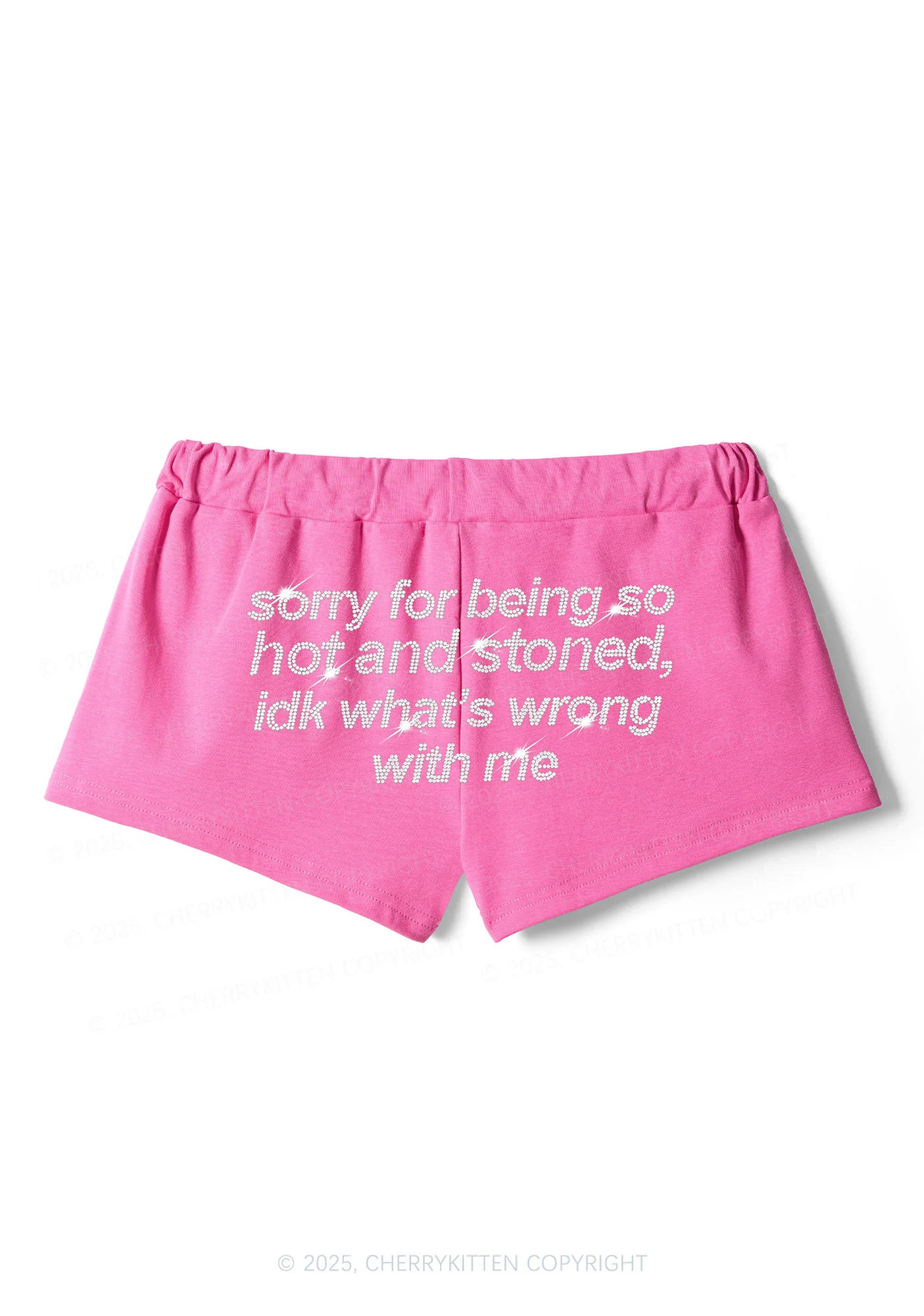 Rhinestone Sorry For Being Hot And Stoned Y2K Drawstring Mini Shorts Cherrykitten - Image 3