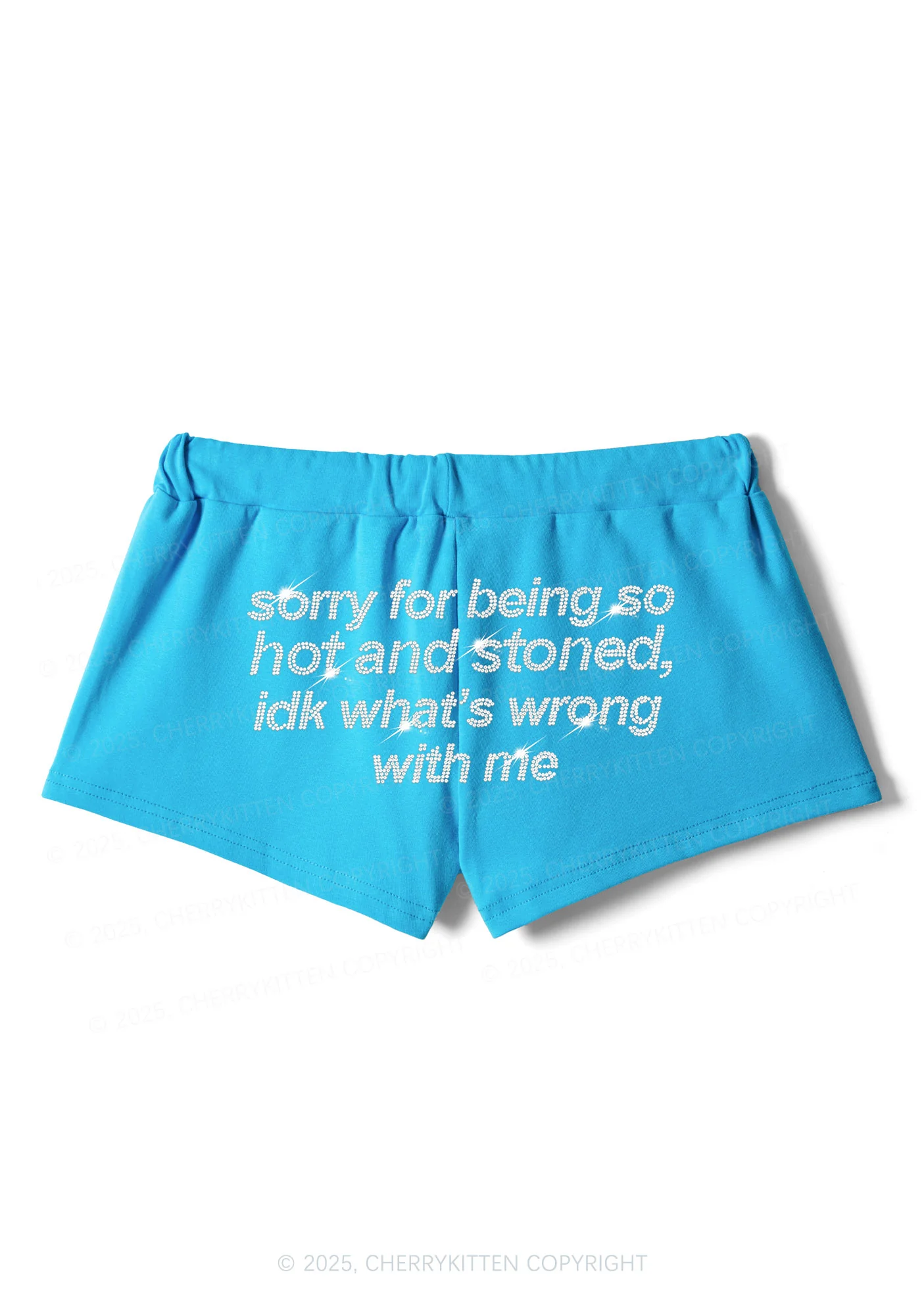 Rhinestone Sorry For Being Hot And Stoned Y2K Drawstring Mini Shorts Cherrykitten - Image 4