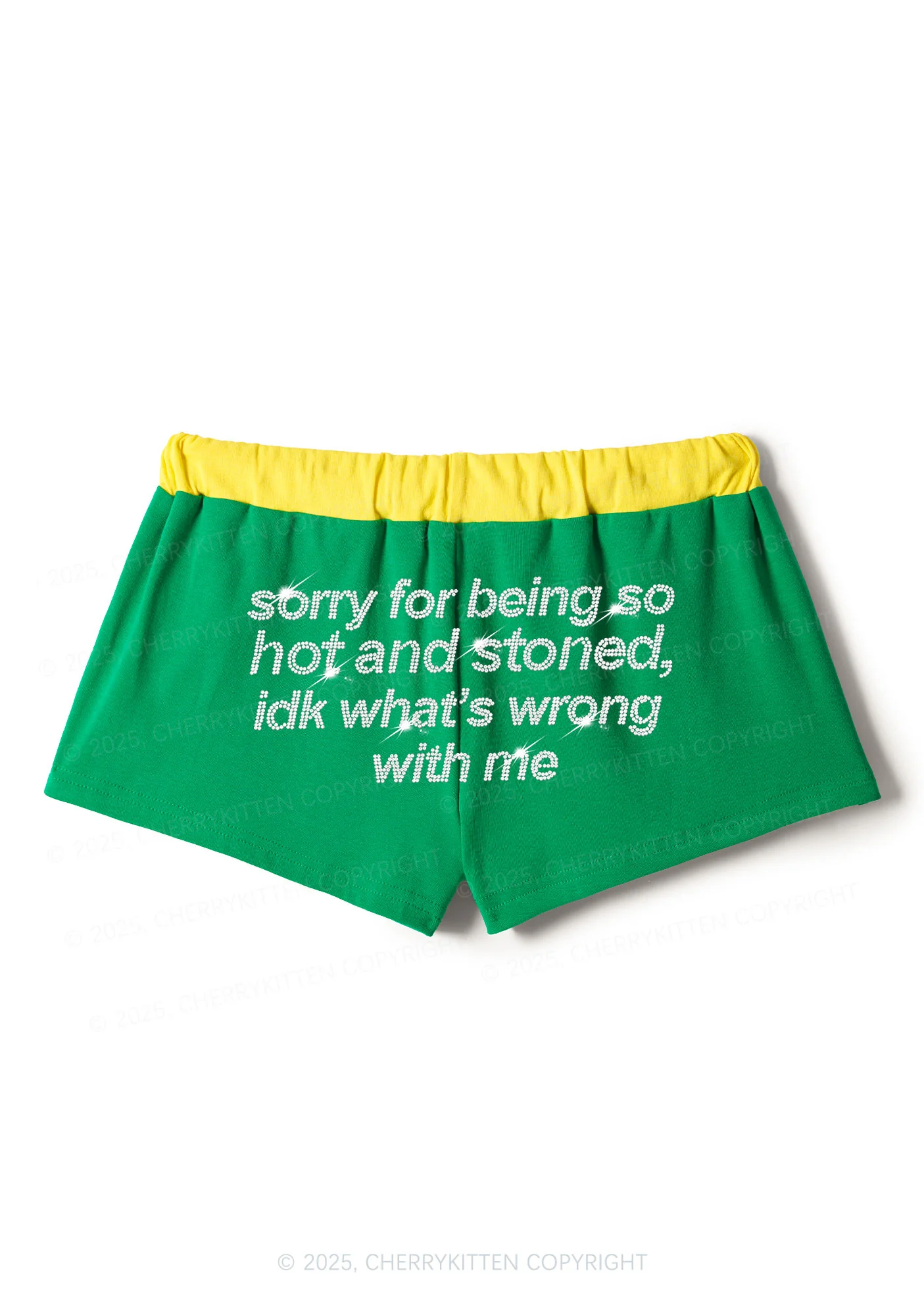 Rhinestone Sorry For Being Hot And Stoned Y2K Drawstring Mini Shorts Cherrykitten - Image 5