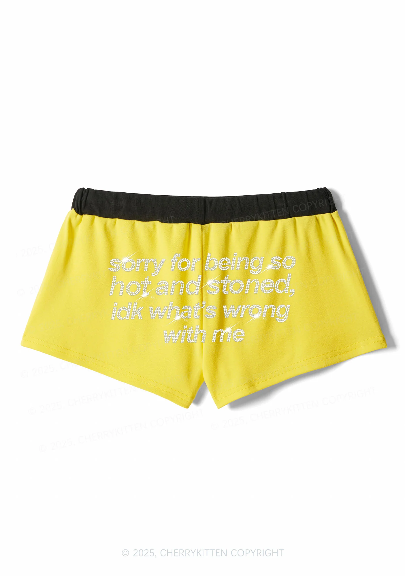 Rhinestone Sorry For Being Hot And Stoned Y2K Drawstring Mini Shorts Cherrykitten - Image 6