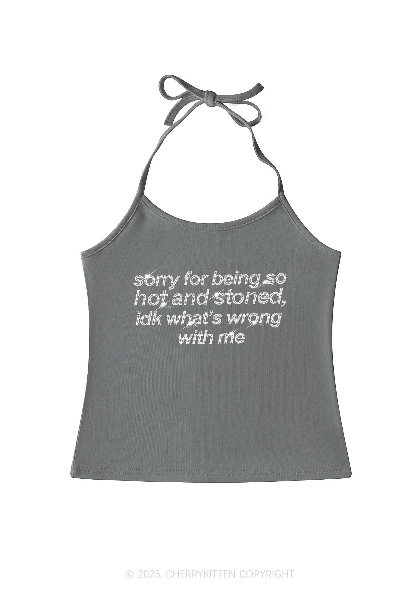 Rhinestone Sorry For Being Hot And Stoned Y2K Halter Neck Cami Cherrykitten - Image 4