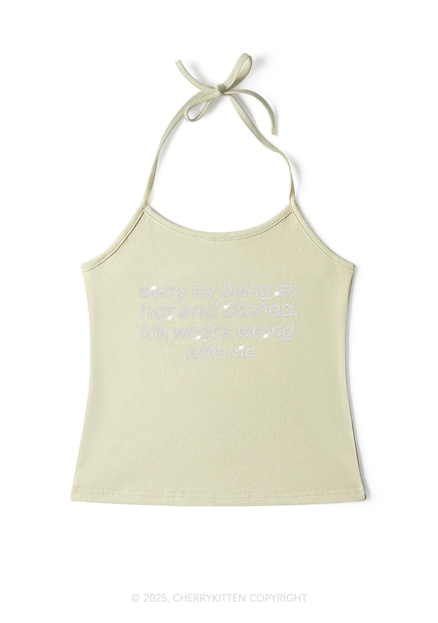 Rhinestone Sorry For Being Hot And Stoned Y2K Halter Neck Cami Cherrykitten - Image 8