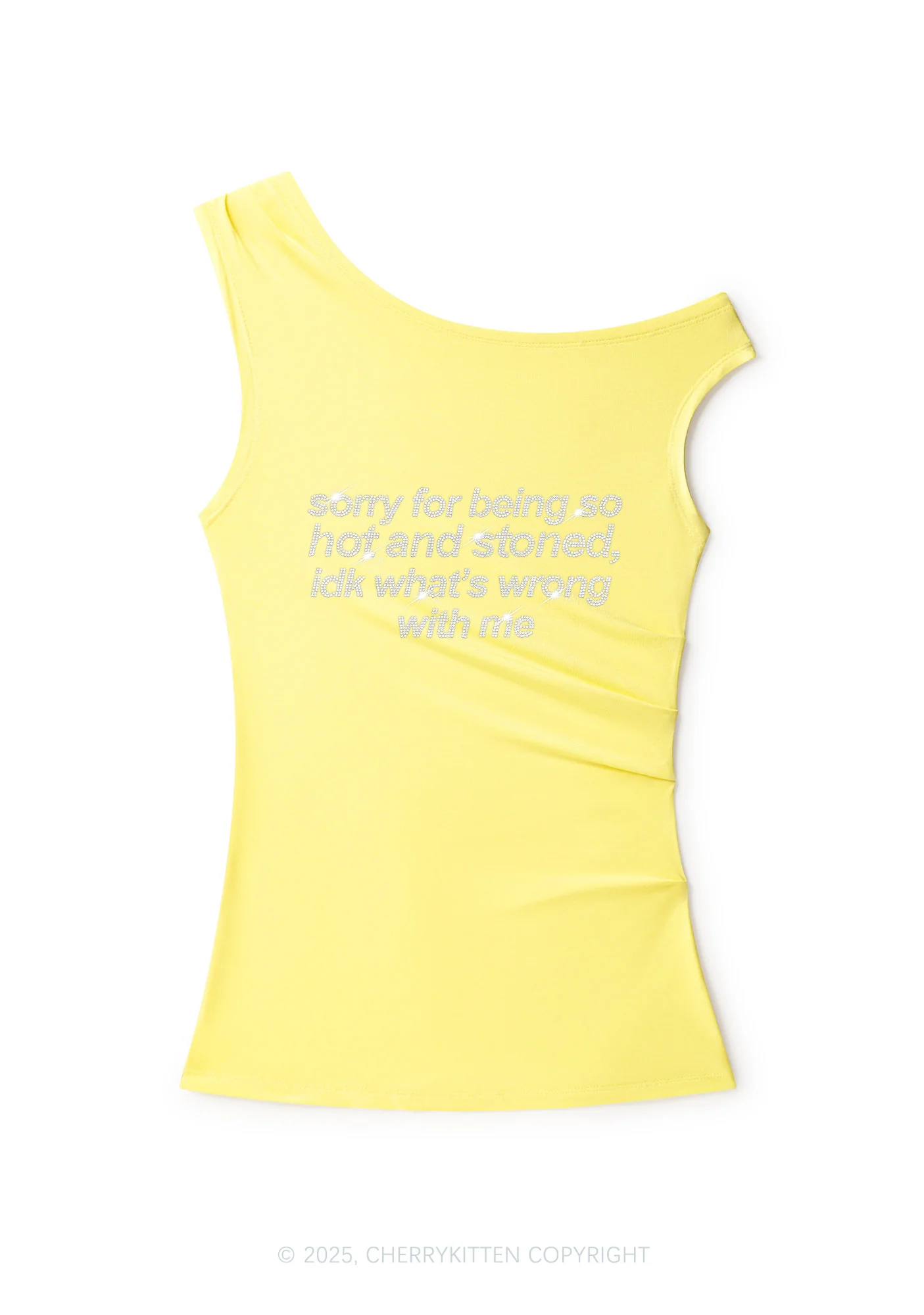 Rhinestone Sorry For Being Hot And Stoned Y2K Off Shoulder Tank Top Cherrykitten - Image 3