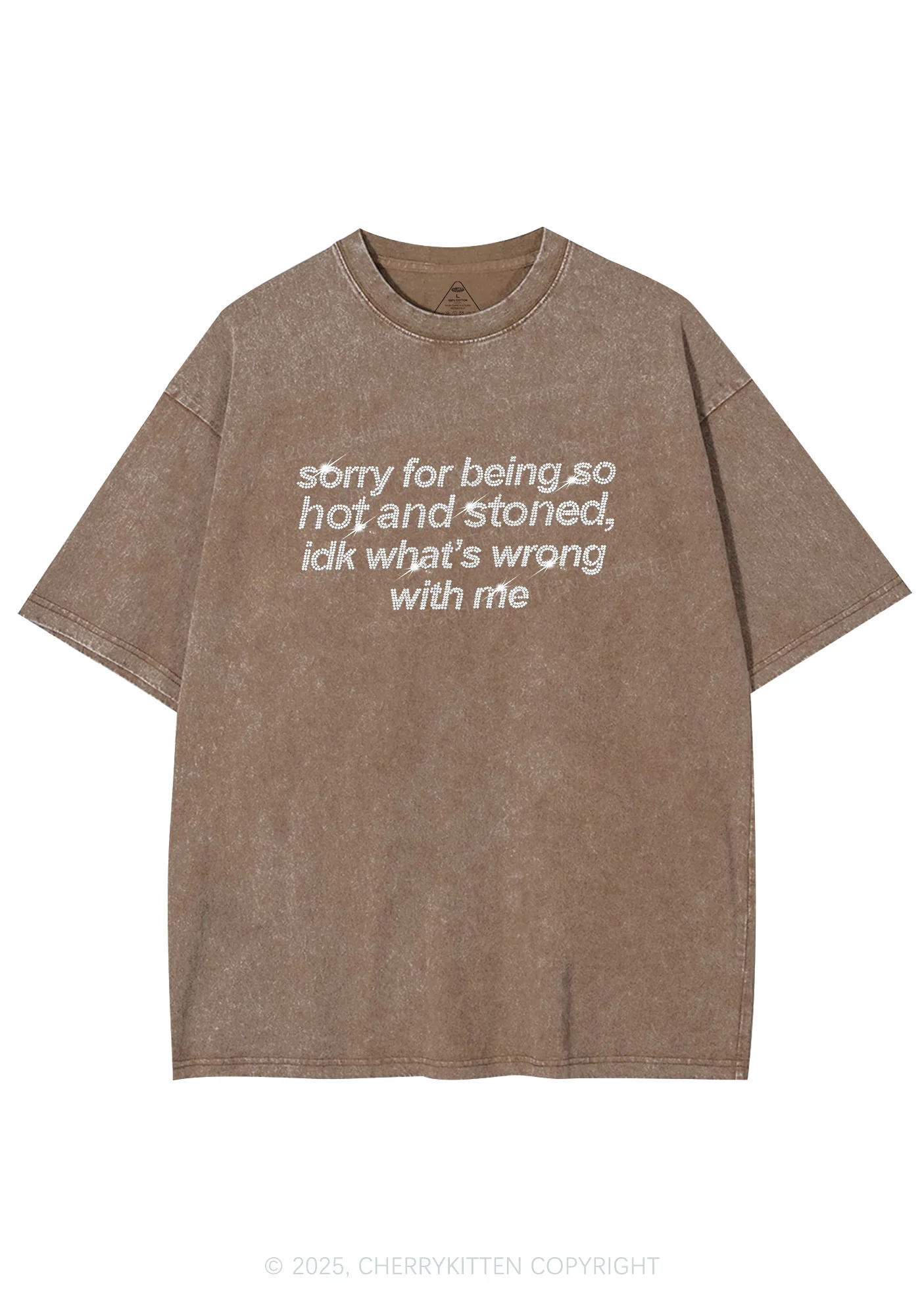 Rhinestone Sorry For Being Hot And Stoned Y2K Shirts Washed Tee Cherrykitten - Image 6