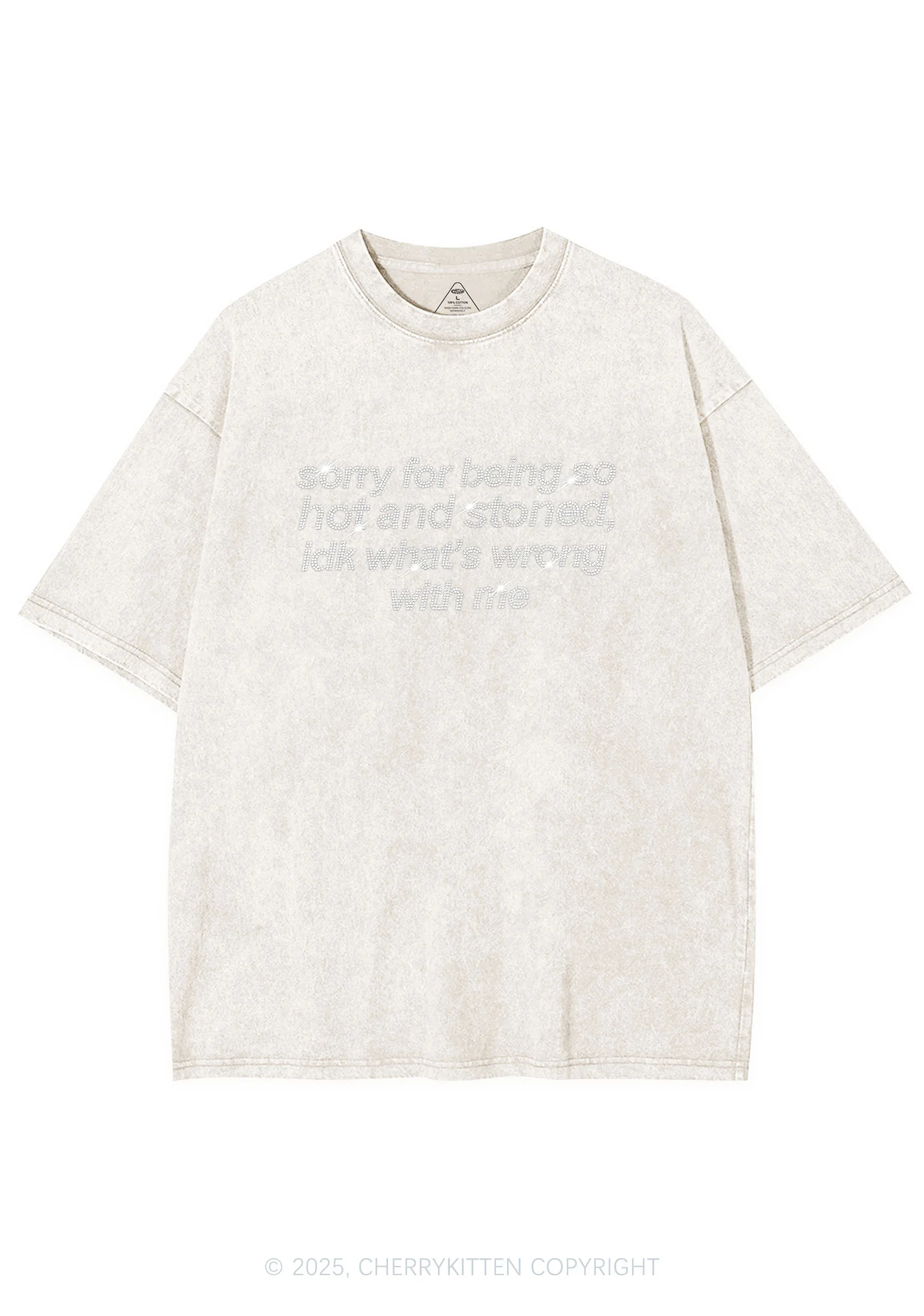 Rhinestone Sorry For Being Hot And Stoned Y2K Shirts Washed Tee Cherrykitten - Image 8