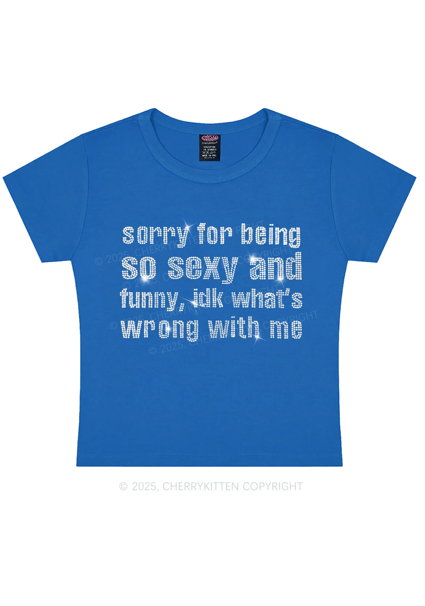 Rhinestone Sorry For Being So Funny Y2K Baby Tee Cherrykitten - Image 5