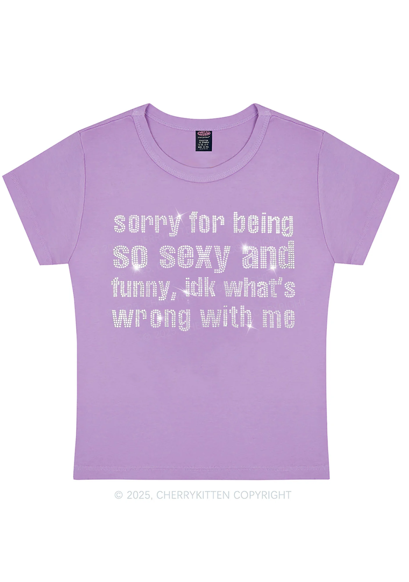Rhinestone Sorry For Being So Funny Y2K Baby Tee Cherrykitten - Image 7