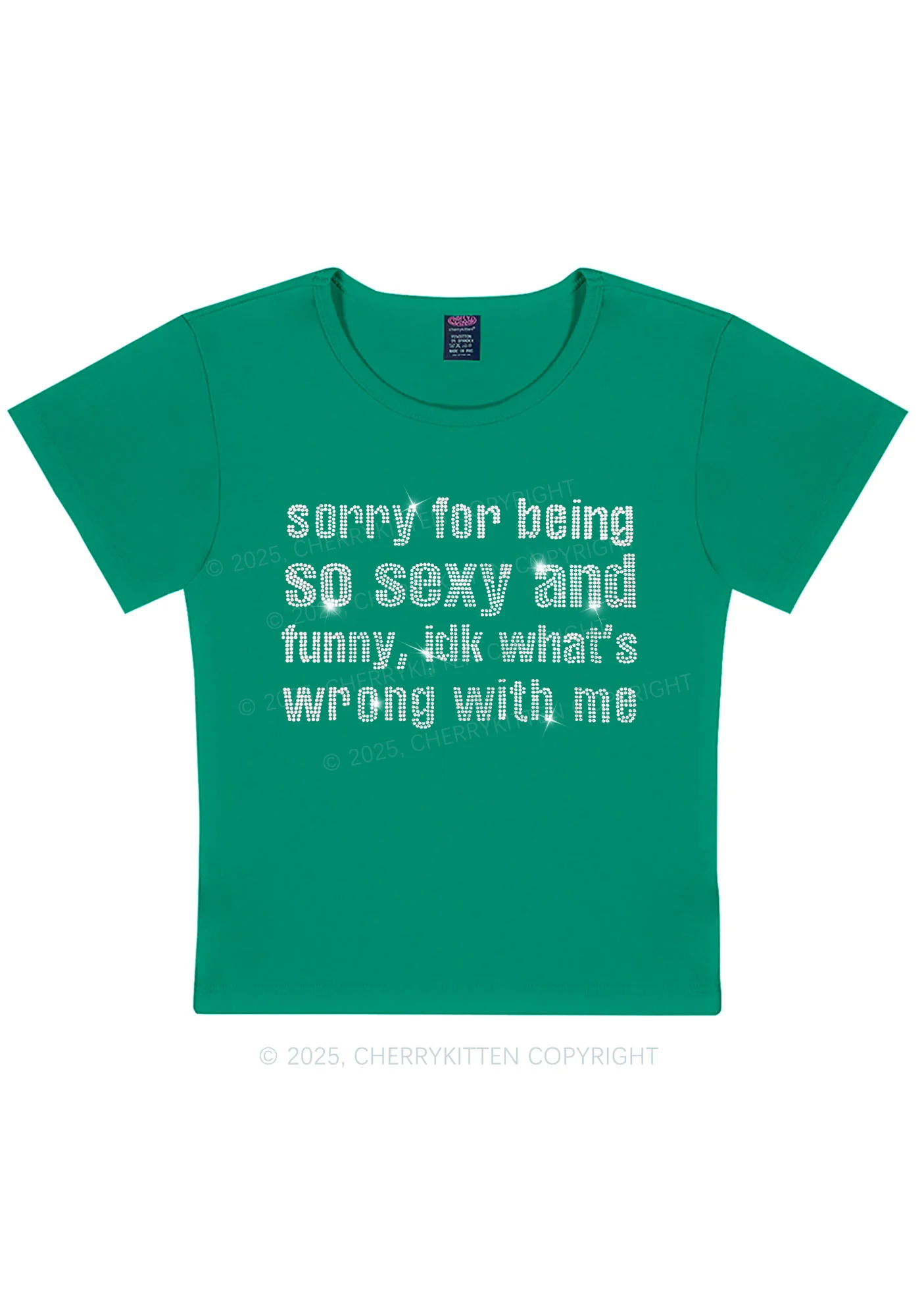 Rhinestone Sorry For Being So Funny Y2K Baby Tee Cherrykitten - Image 8
