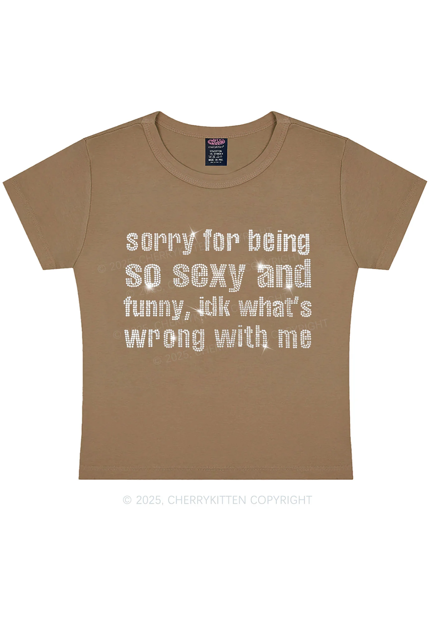 Rhinestone Sorry For Being So Funny Y2K Baby Tee Cherrykitten - Image 9