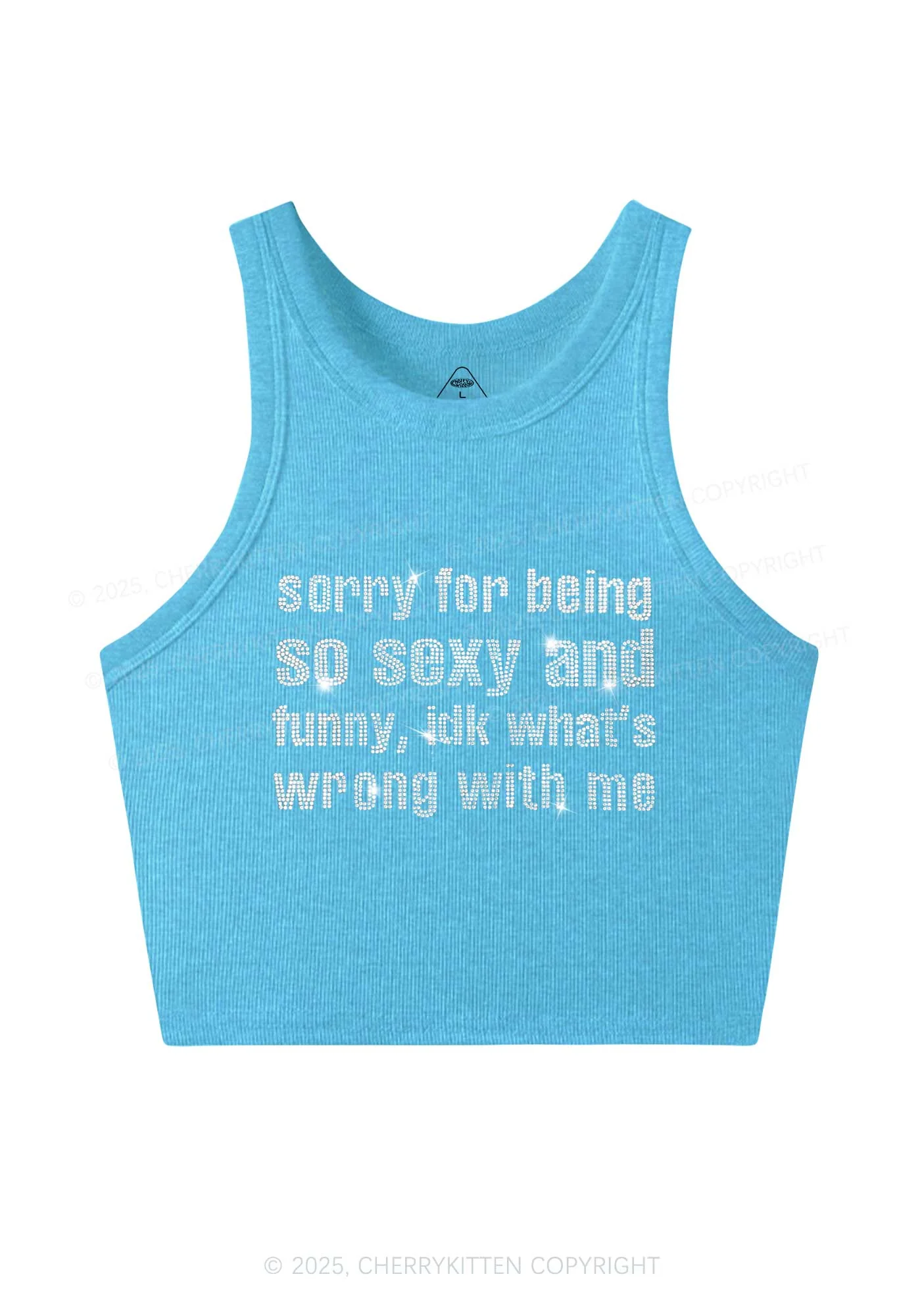 Rhinestone Sorry For Being So Funny Y2K Crop Tank Top Cherrykitten - Image 3