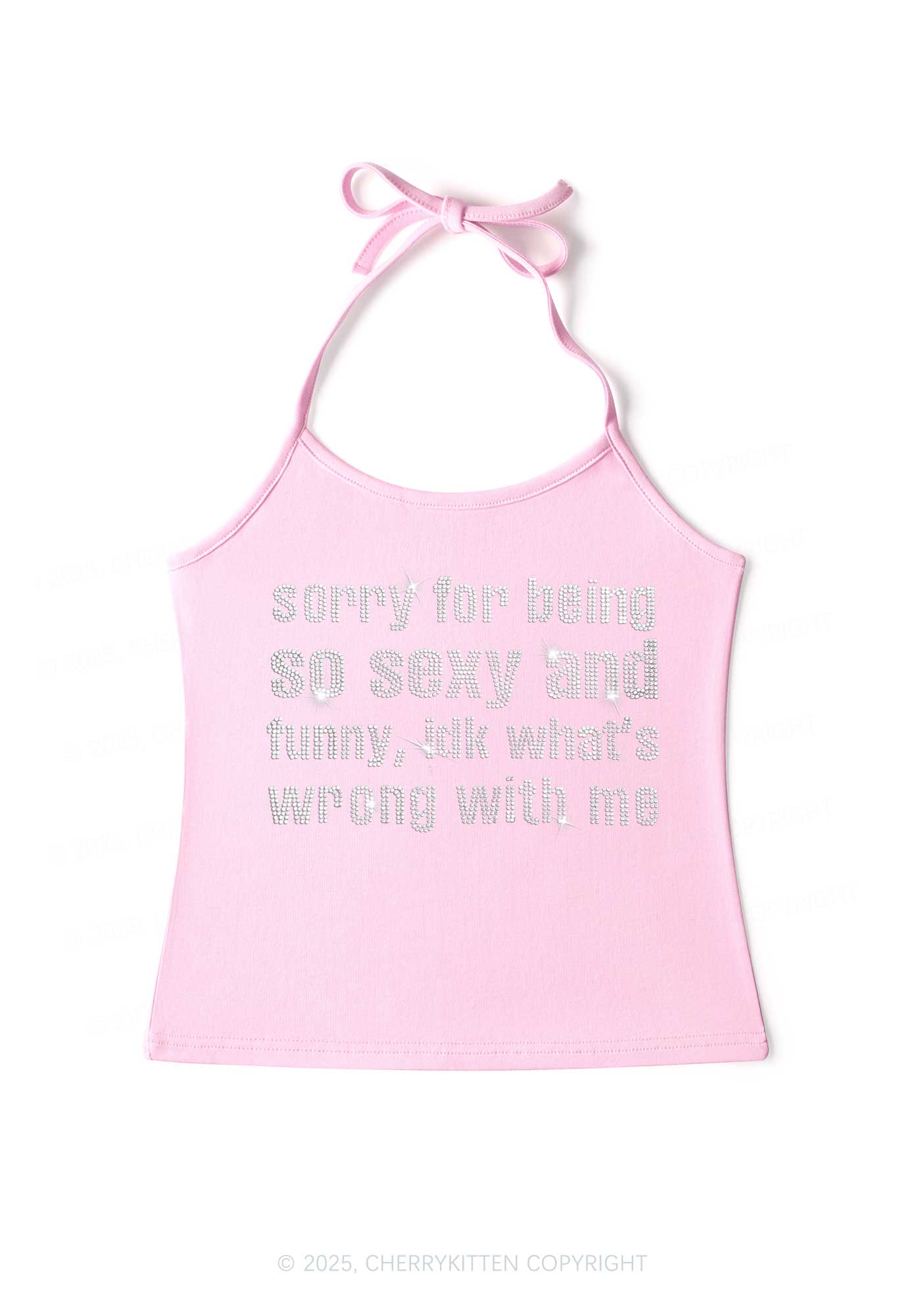 Rhinestone Sorry For Being So Funny Y2K Halter Neck Cami Cherrykitten - Image 3