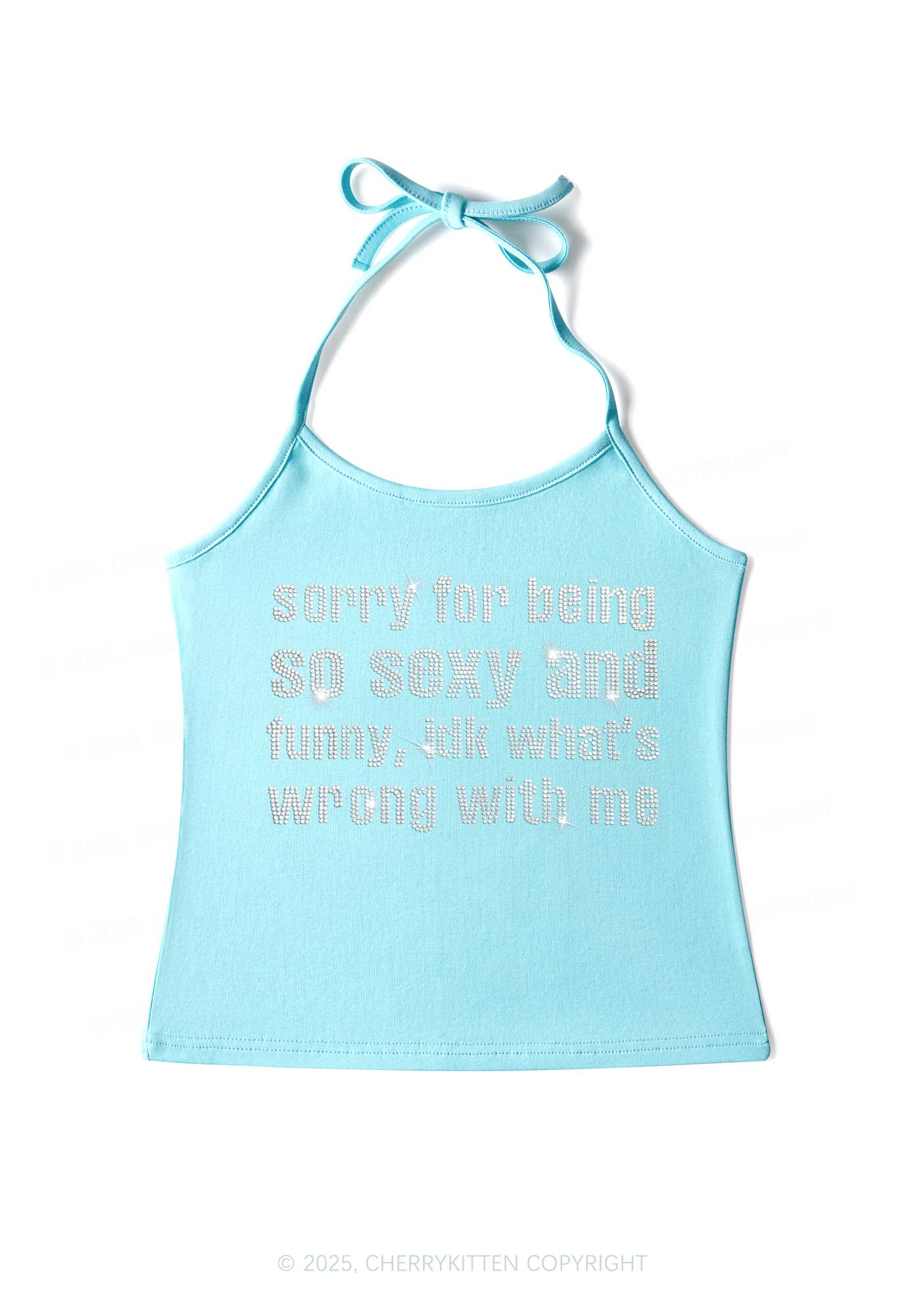 Rhinestone Sorry For Being So Funny Y2K Halter Neck Cami Cherrykitten - Image 5