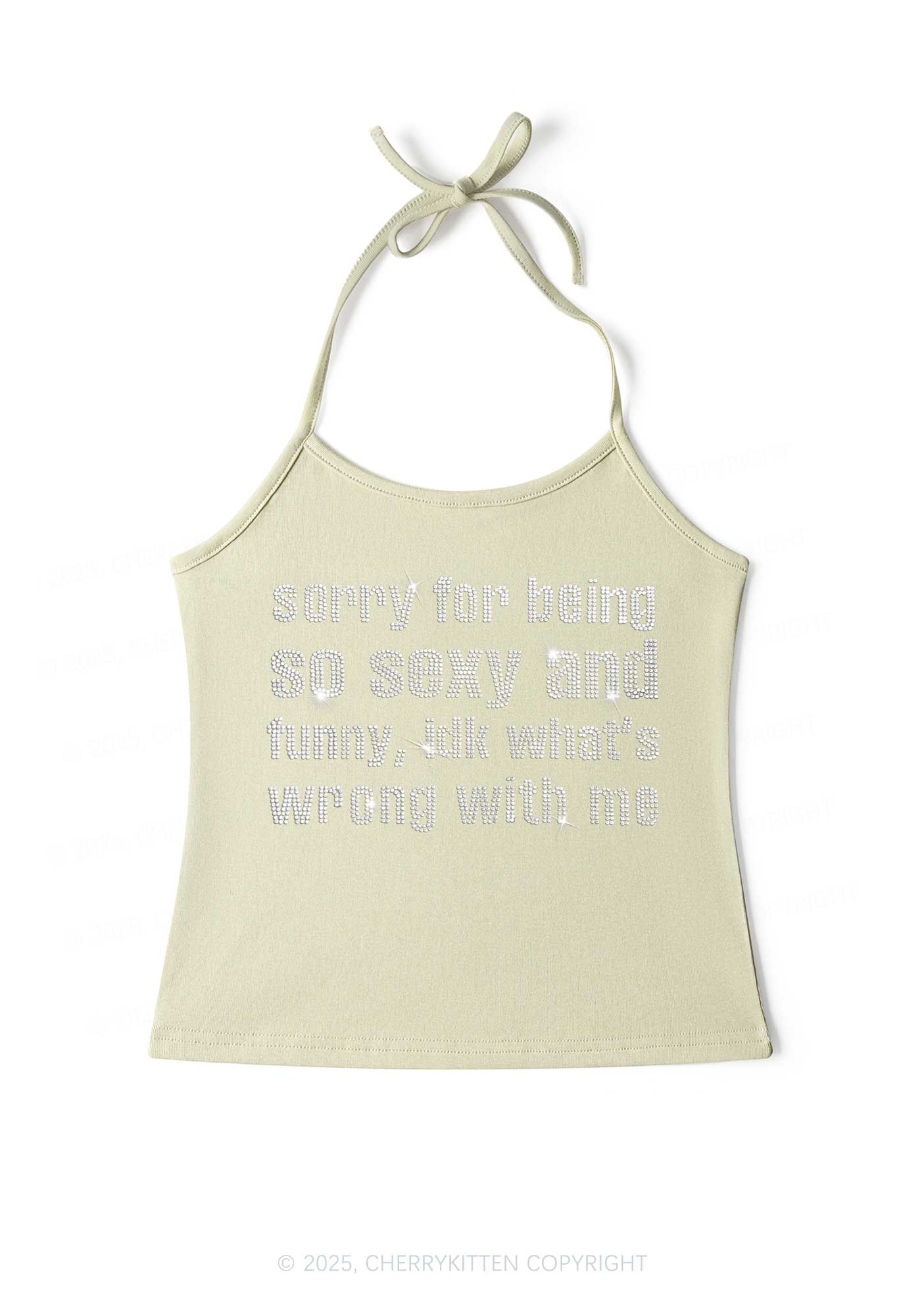 Rhinestone Sorry For Being So Funny Y2K Halter Neck Cami Cherrykitten - Image 6