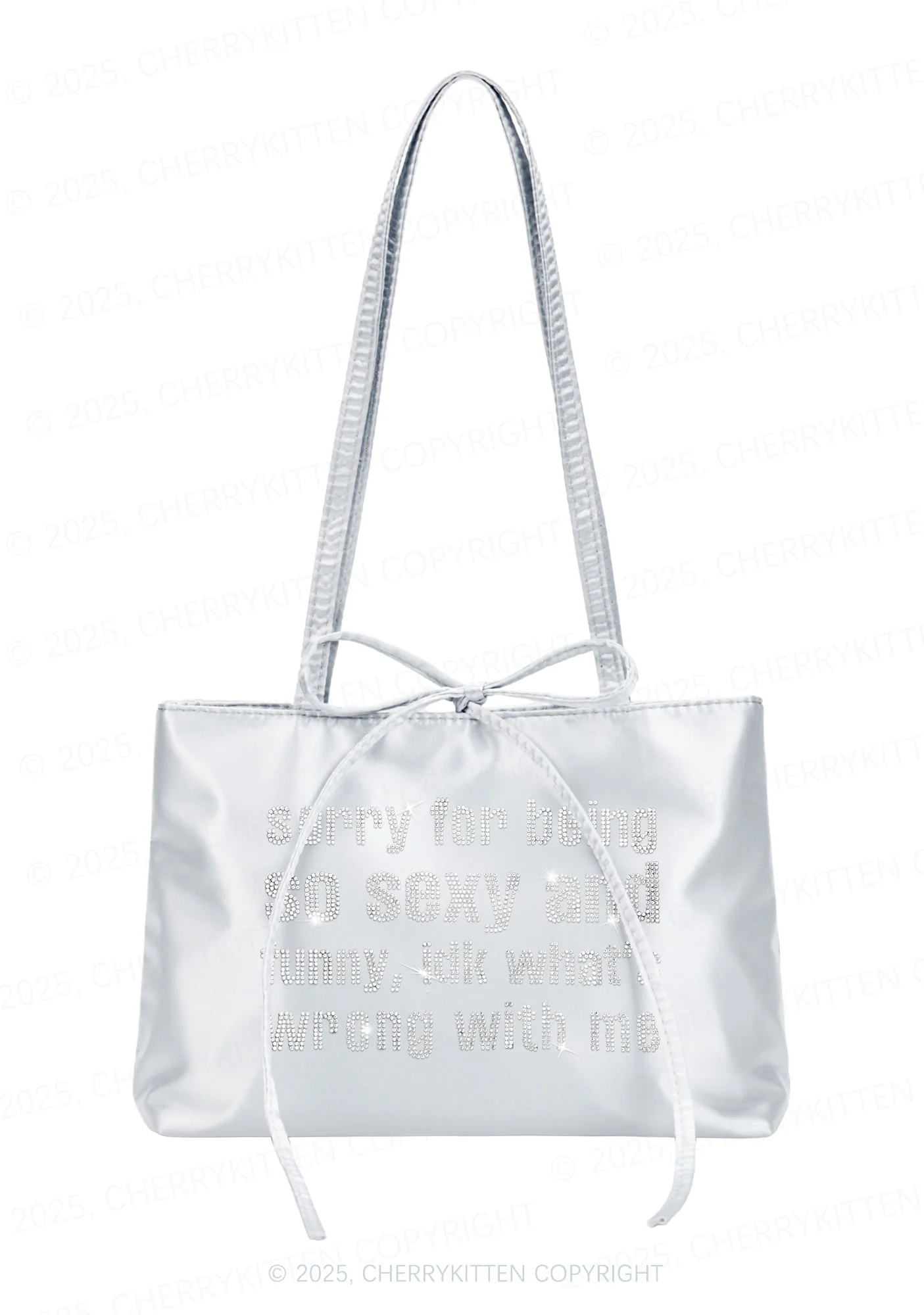 Rhinestone Sorry For Being So Funny Y2K Satin Bags Cherrykitten - Image 3