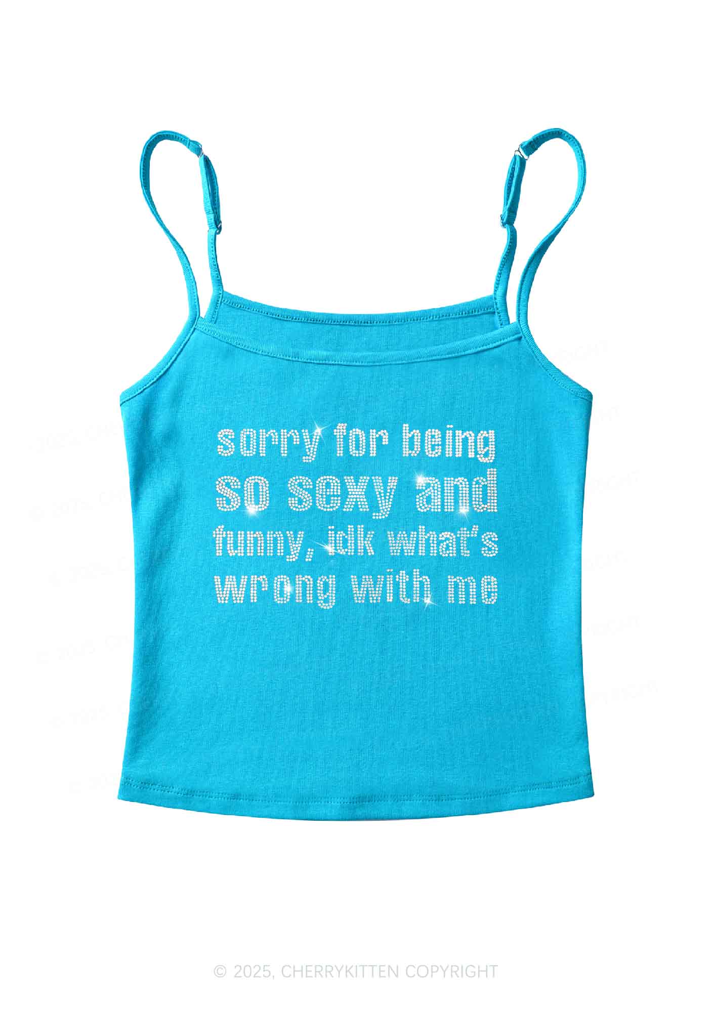 Rhinestone Sorry For Being So Funny Y2K Spaghetti Strap Cami Cherrykitten - Image 4