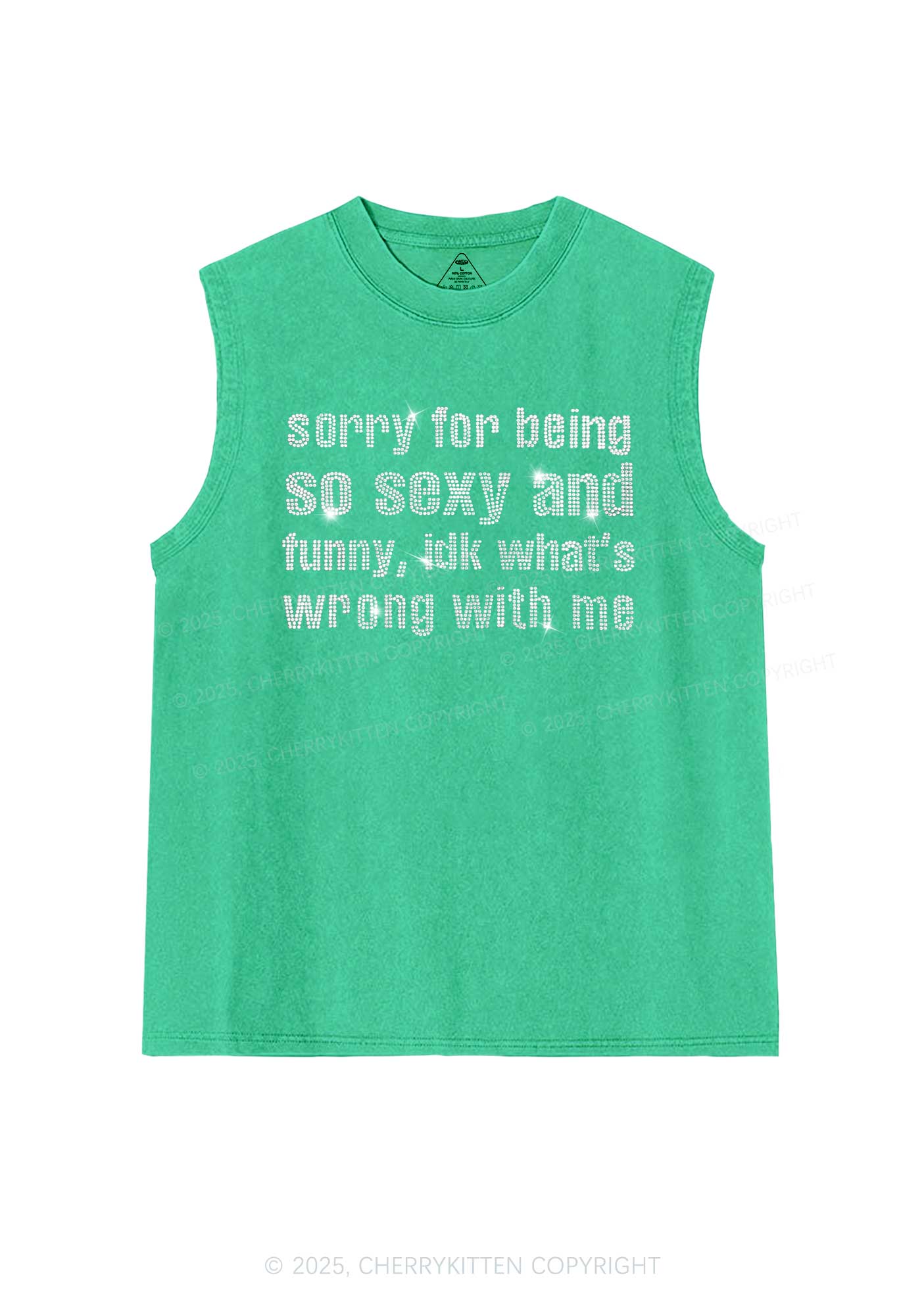 Rhinestone Sorry For Being So Funny Y2K Washed Muscle Tank Cherrykitten - Image 6