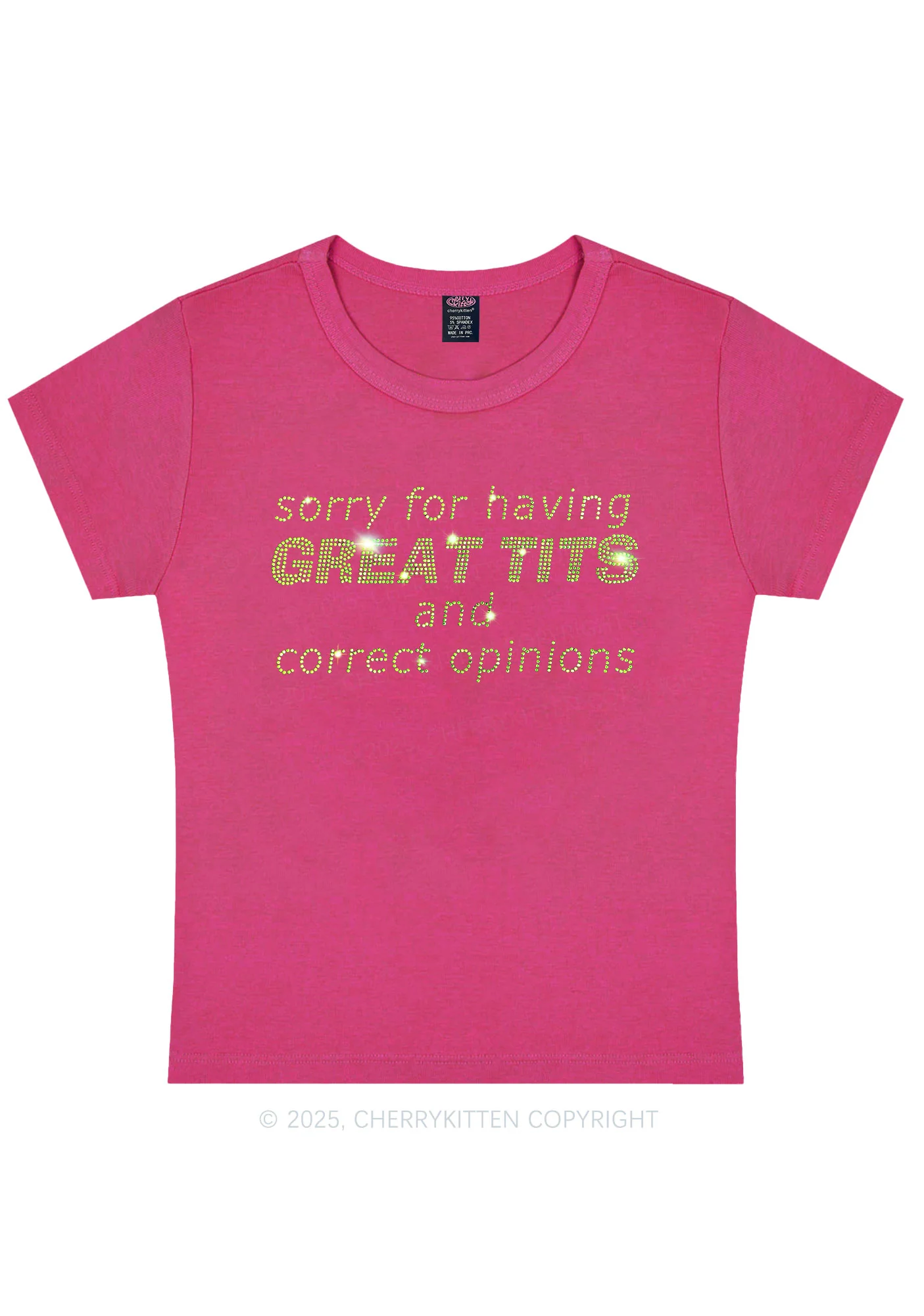 Rhinestone Sorry For Having Correct Opinions Y2K Baby Tee Cherrykitten - Image 4