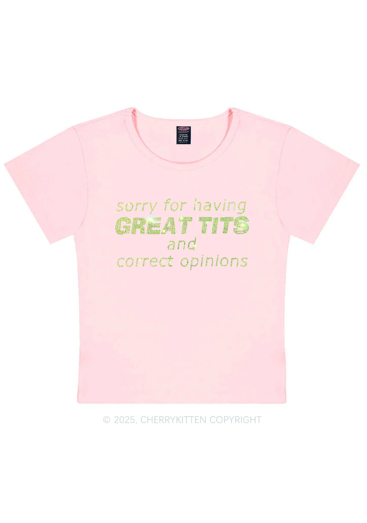 Rhinestone Sorry For Having Correct Opinions Y2K Baby Tee Cherrykitten - Image 9