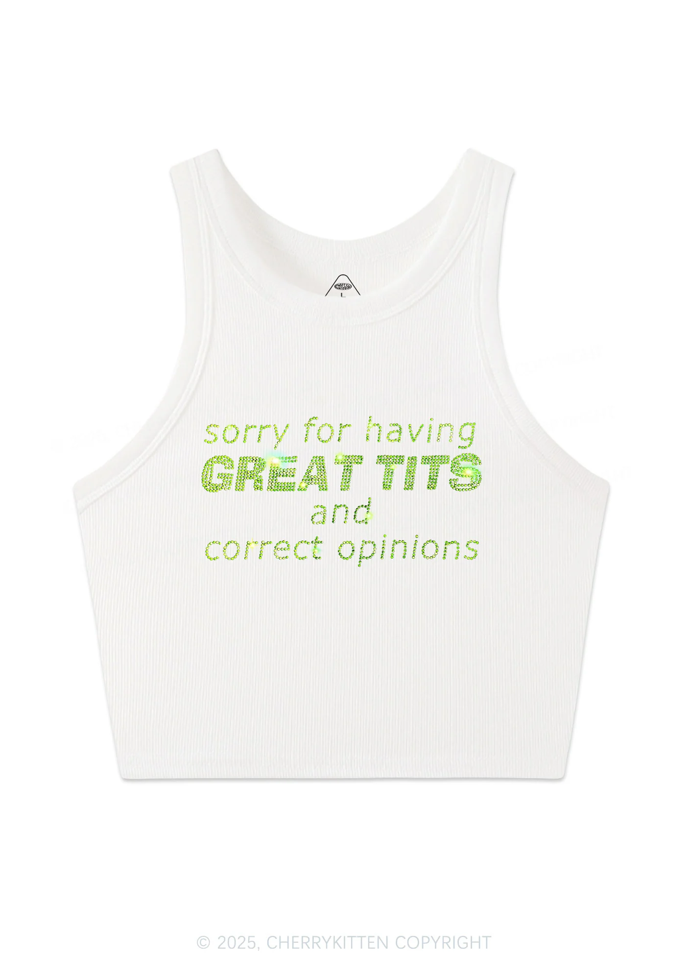 Rhinestone Sorry For Having Correct Opinions Y2K Crop Tank Top Cherrykitten - Image 3