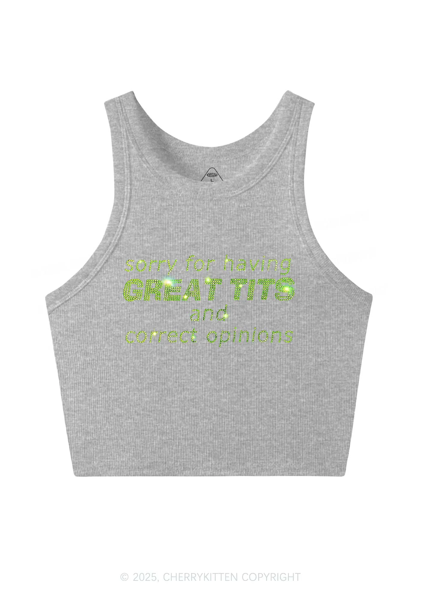 Rhinestone Sorry For Having Correct Opinions Y2K Crop Tank Top Cherrykitten - Image 4
