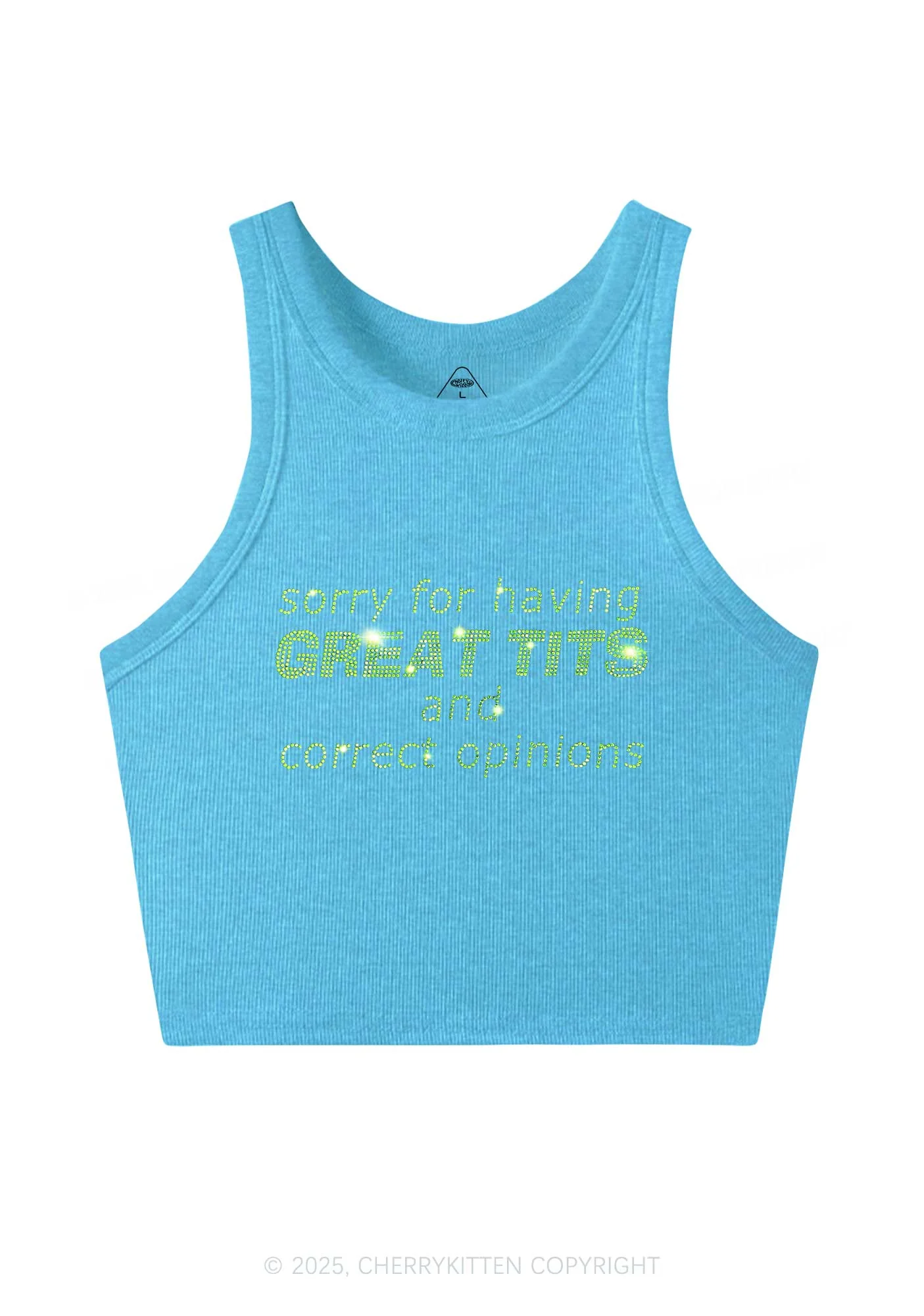 Rhinestone Sorry For Having Correct Opinions Y2K Crop Tank Top Cherrykitten - Image 5