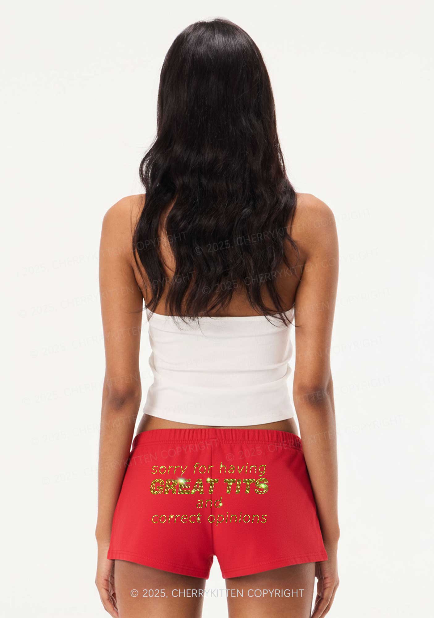 Rhinestone Sorry For Having Correct Opinions Y2K Drawstring Mini Shorts Cherrykitten - Image 2