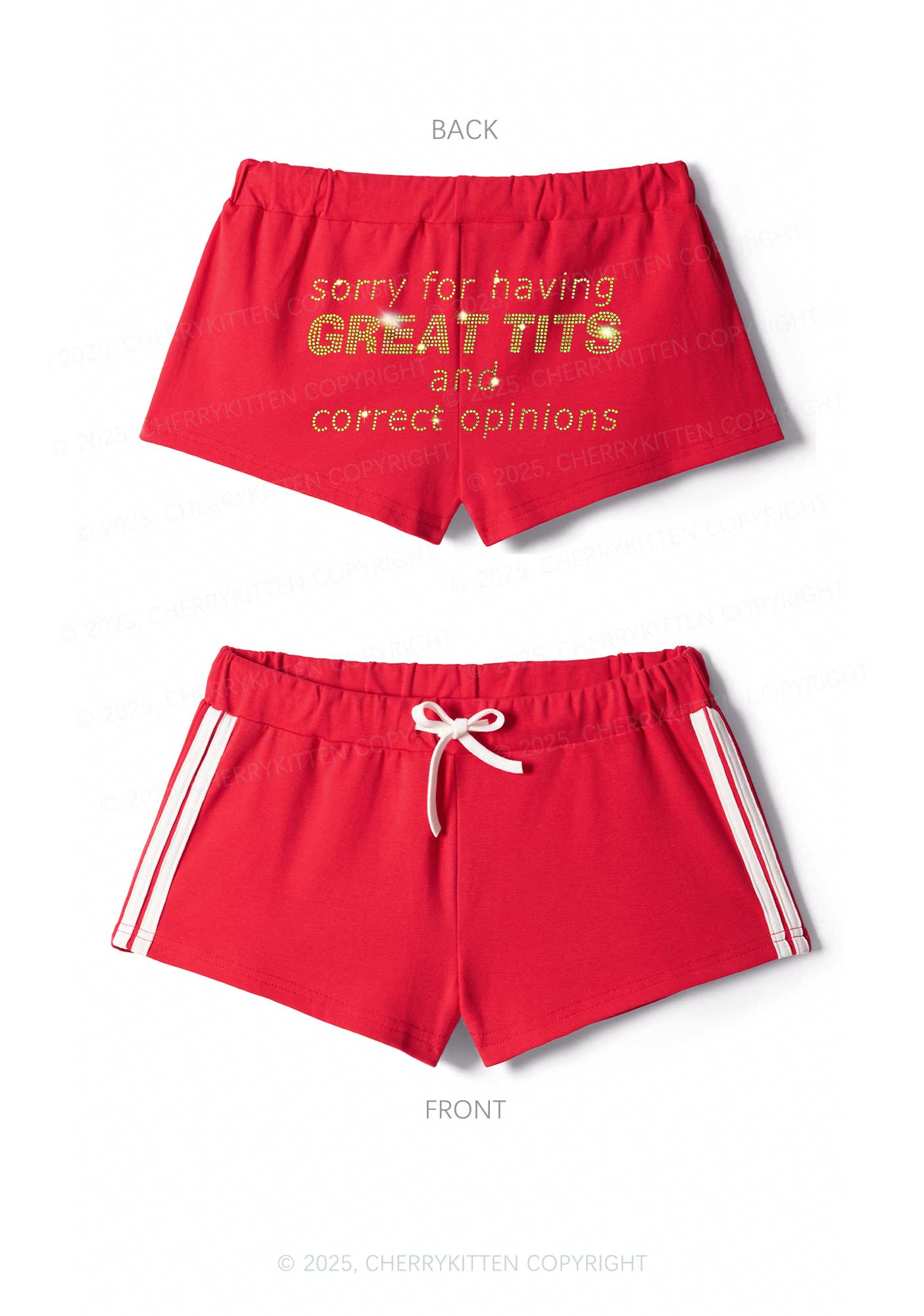Rhinestone Sorry For Having Correct Opinions Y2K Drawstring Mini Shorts Cherrykitten - Image 4