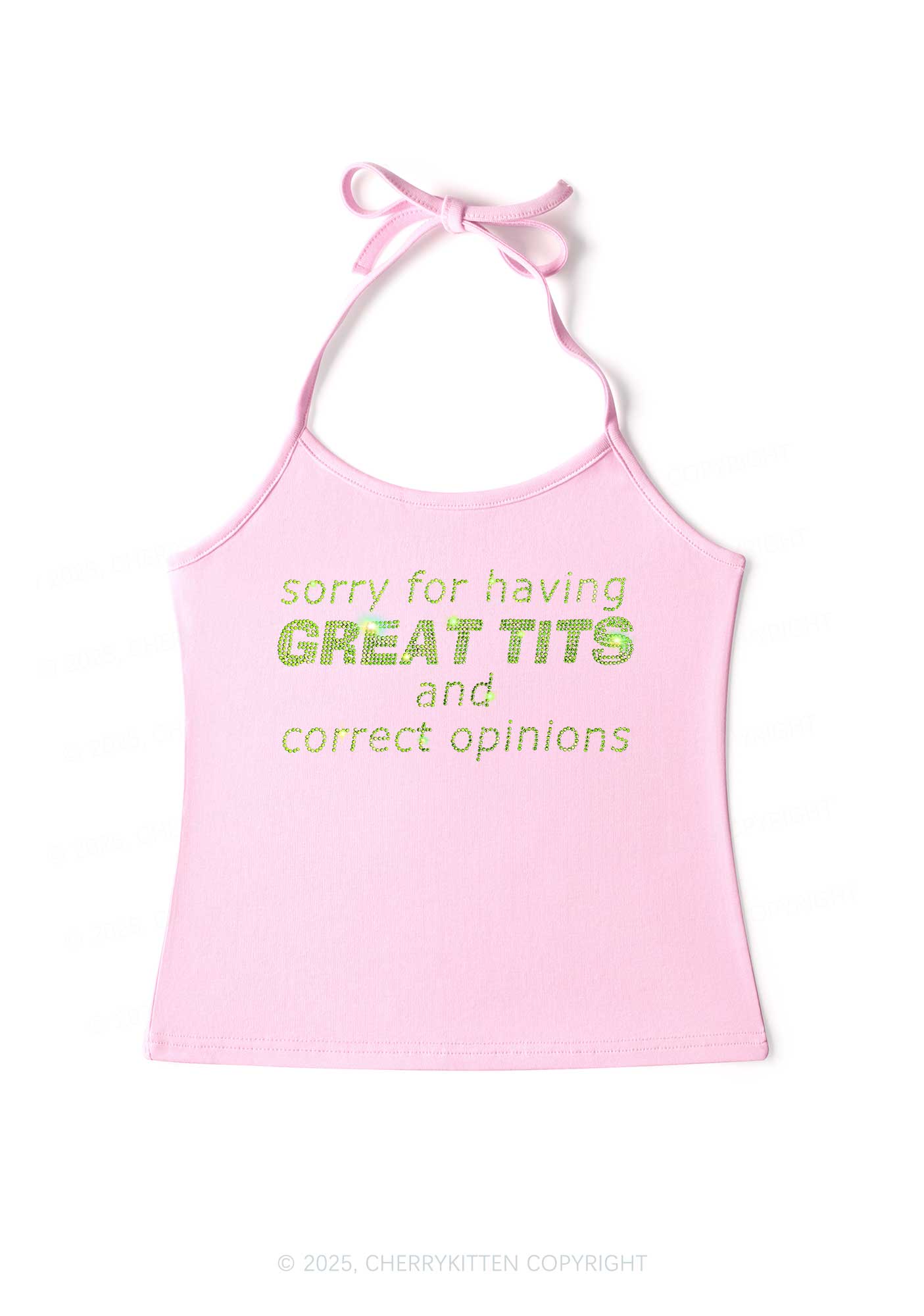 Rhinestone Sorry For Having Correct Opinions Y2K Halter Neck Cami Cherrykitten - Image 3