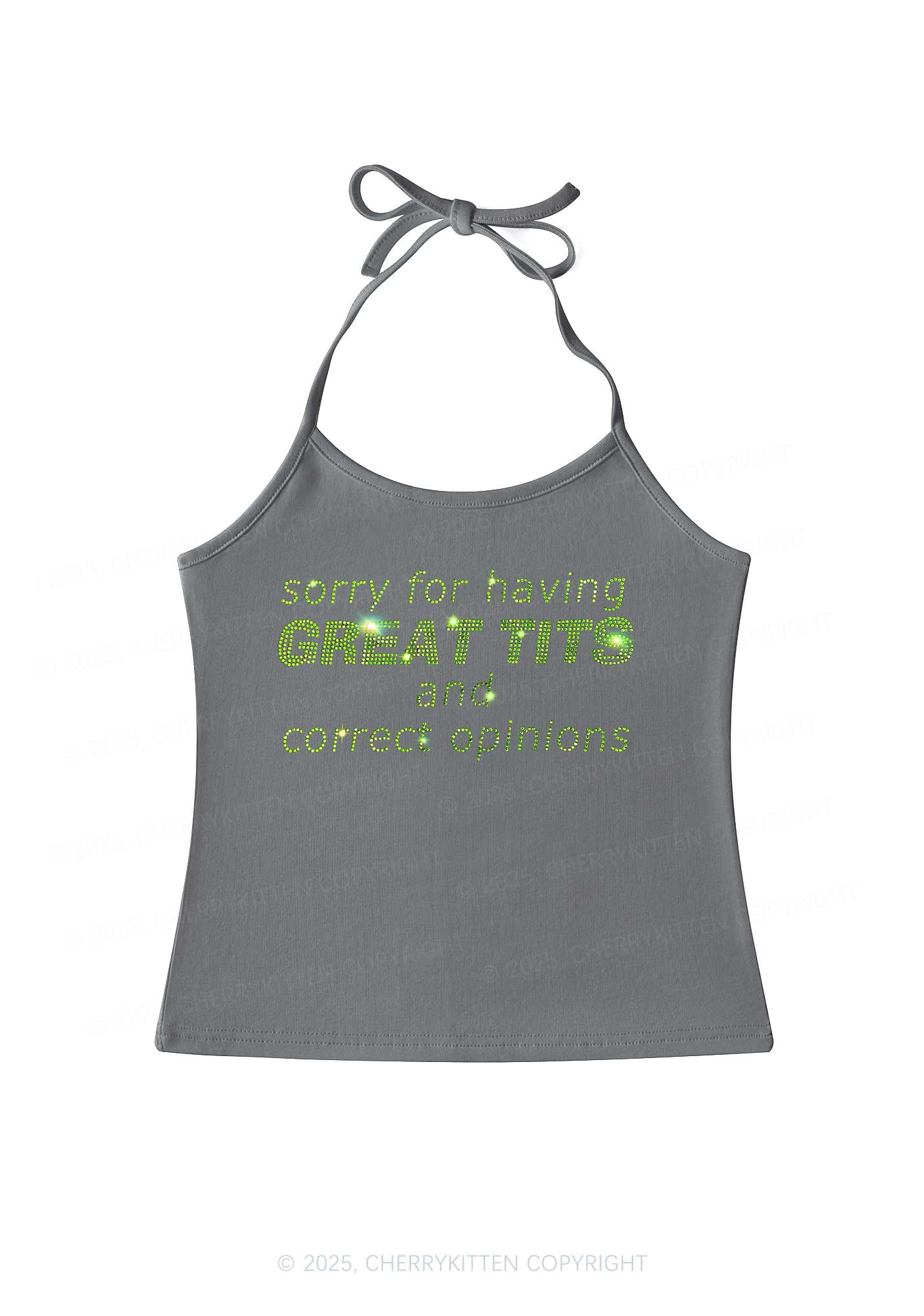 Rhinestone Sorry For Having Correct Opinions Y2K Halter Neck Cami Cherrykitten - Image 6