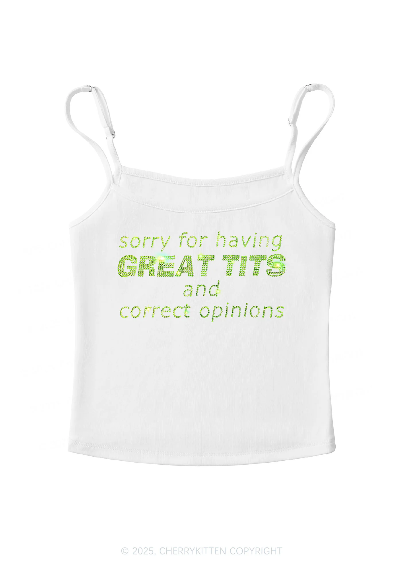 Rhinestone Sorry For Having Correct Opinions Y2K Spaghetti Strap Cami Cherrykitten - Image 3