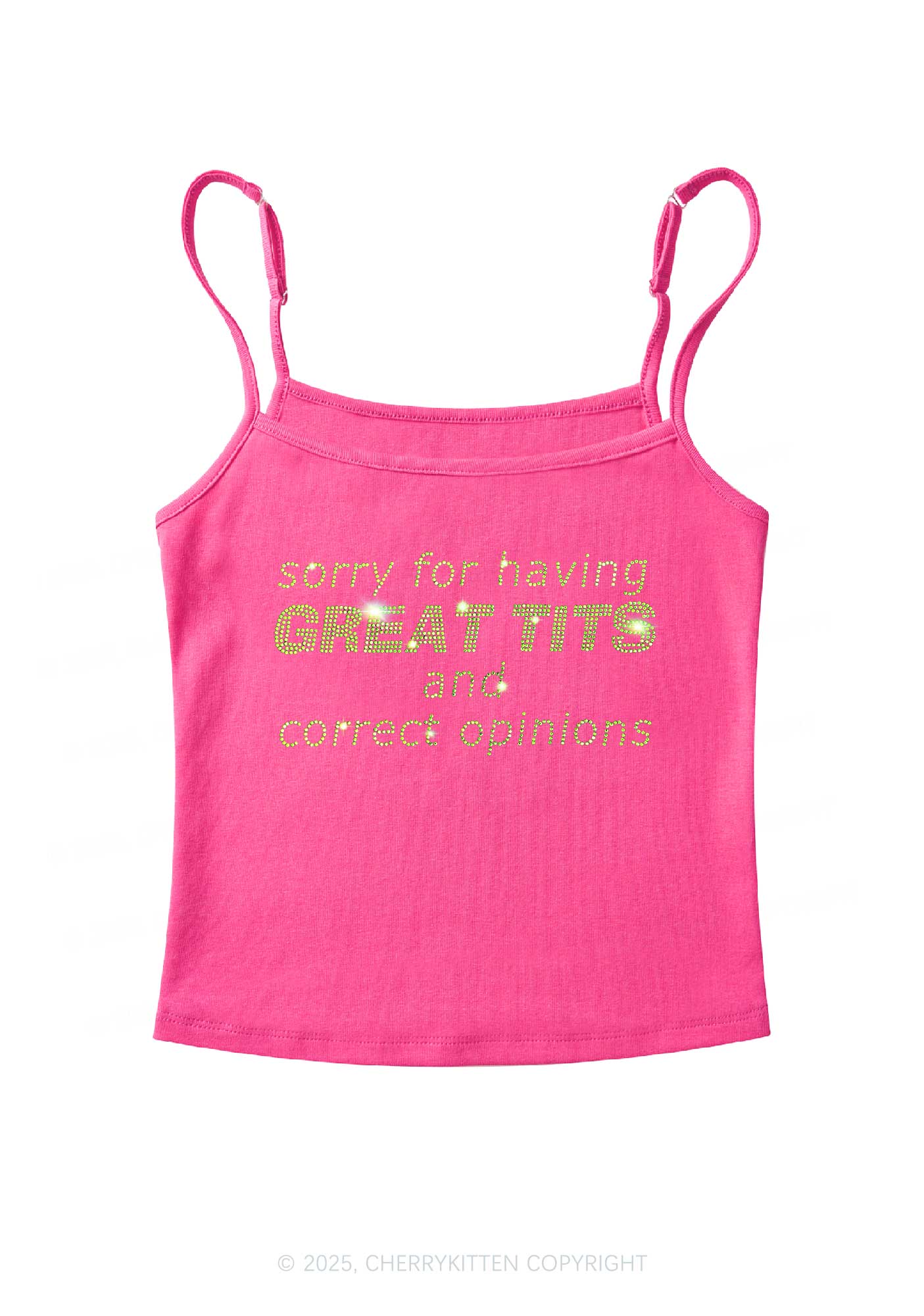 Rhinestone Sorry For Having Correct Opinions Y2K Spaghetti Strap Cami Cherrykitten - Image 5