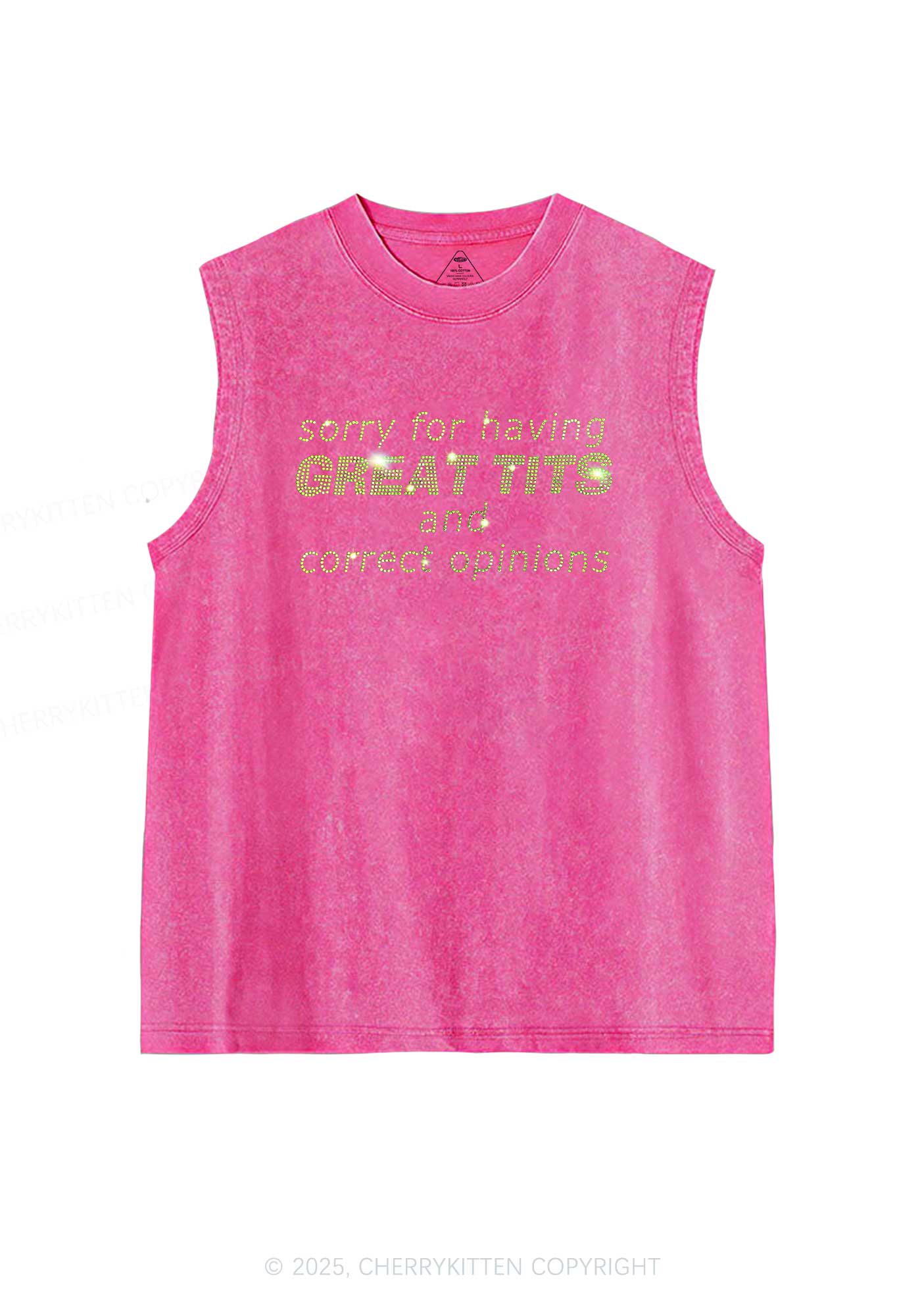 Rhinestone Sorry For Having Correct Opinions Y2K Washed Muscle Tank Cherrykitten - Image 3
