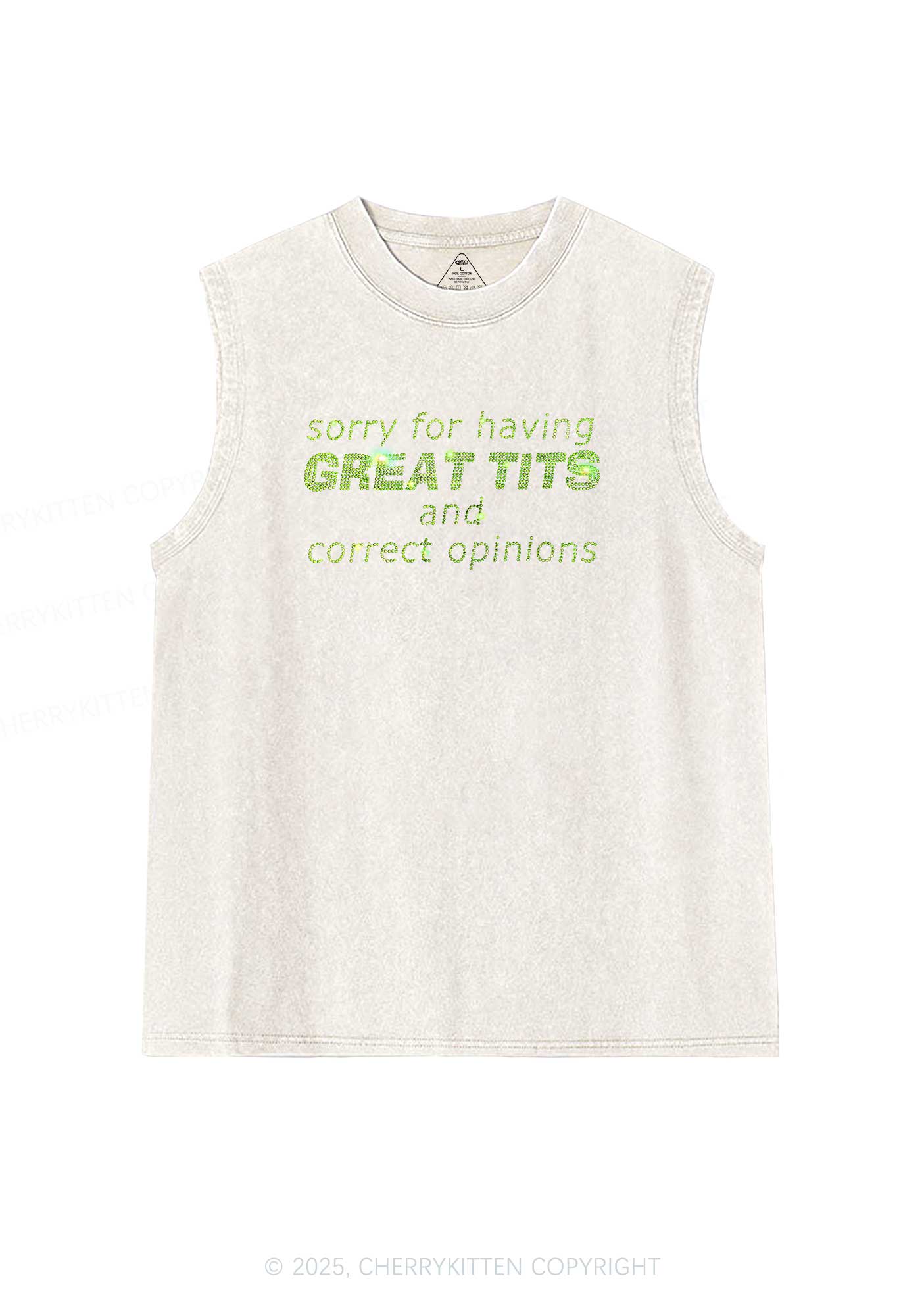 Rhinestone Sorry For Having Correct Opinions Y2K Washed Muscle Tank Cherrykitten - Image 4