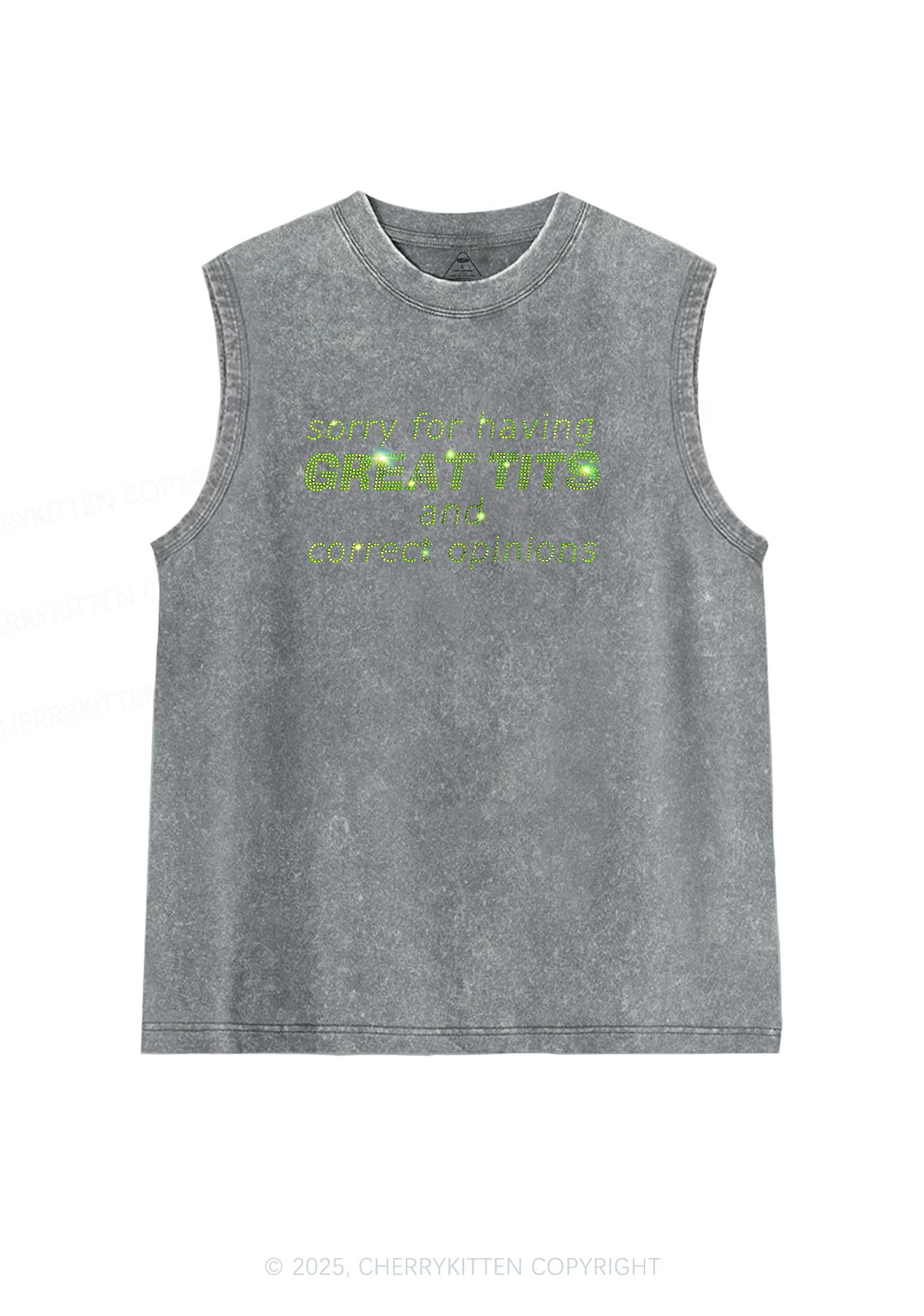 Rhinestone Sorry For Having Correct Opinions Y2K Washed Muscle Tank Cherrykitten - Image 5