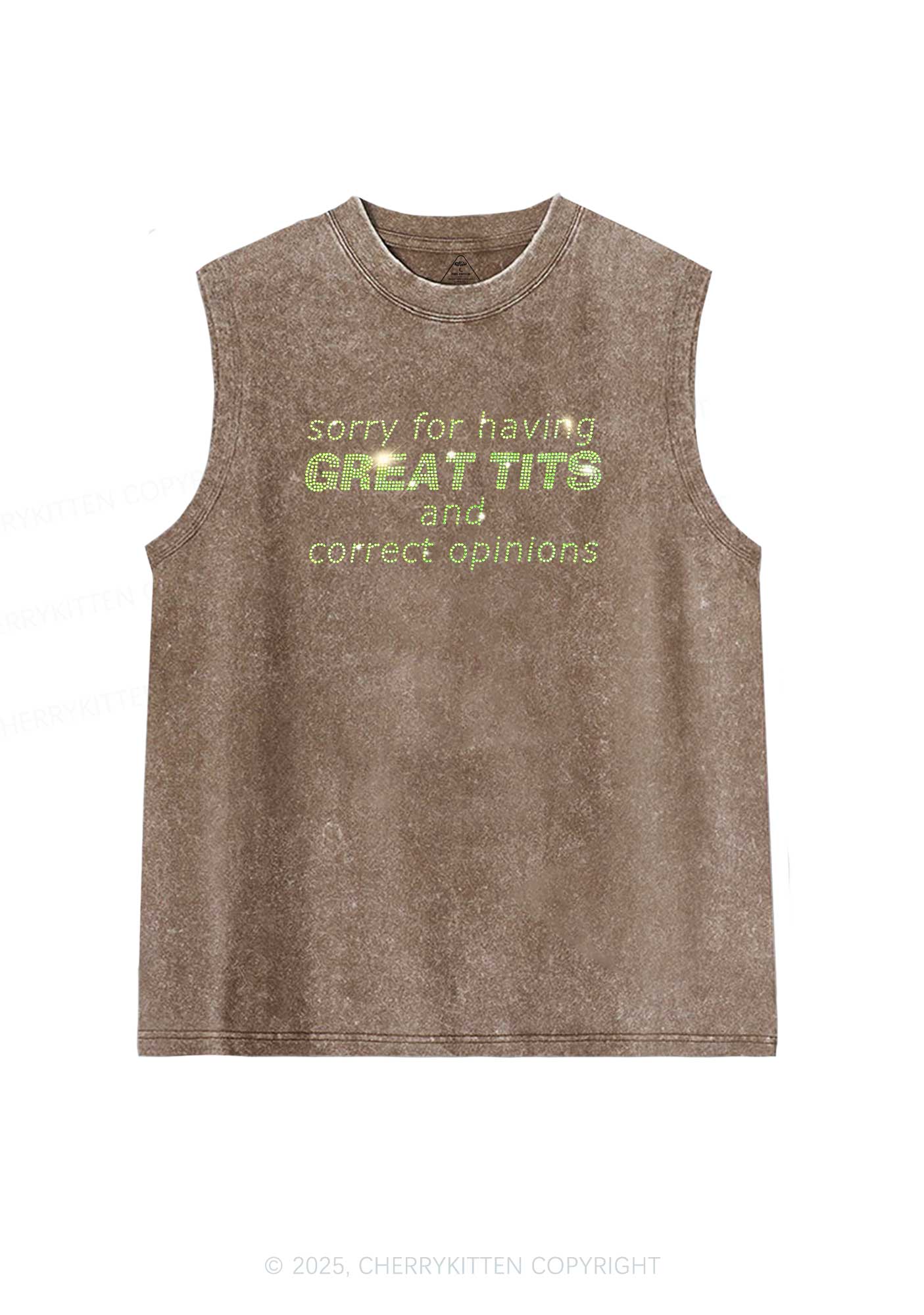 Rhinestone Sorry For Having Correct Opinions Y2K Washed Muscle Tank Cherrykitten - Image 6