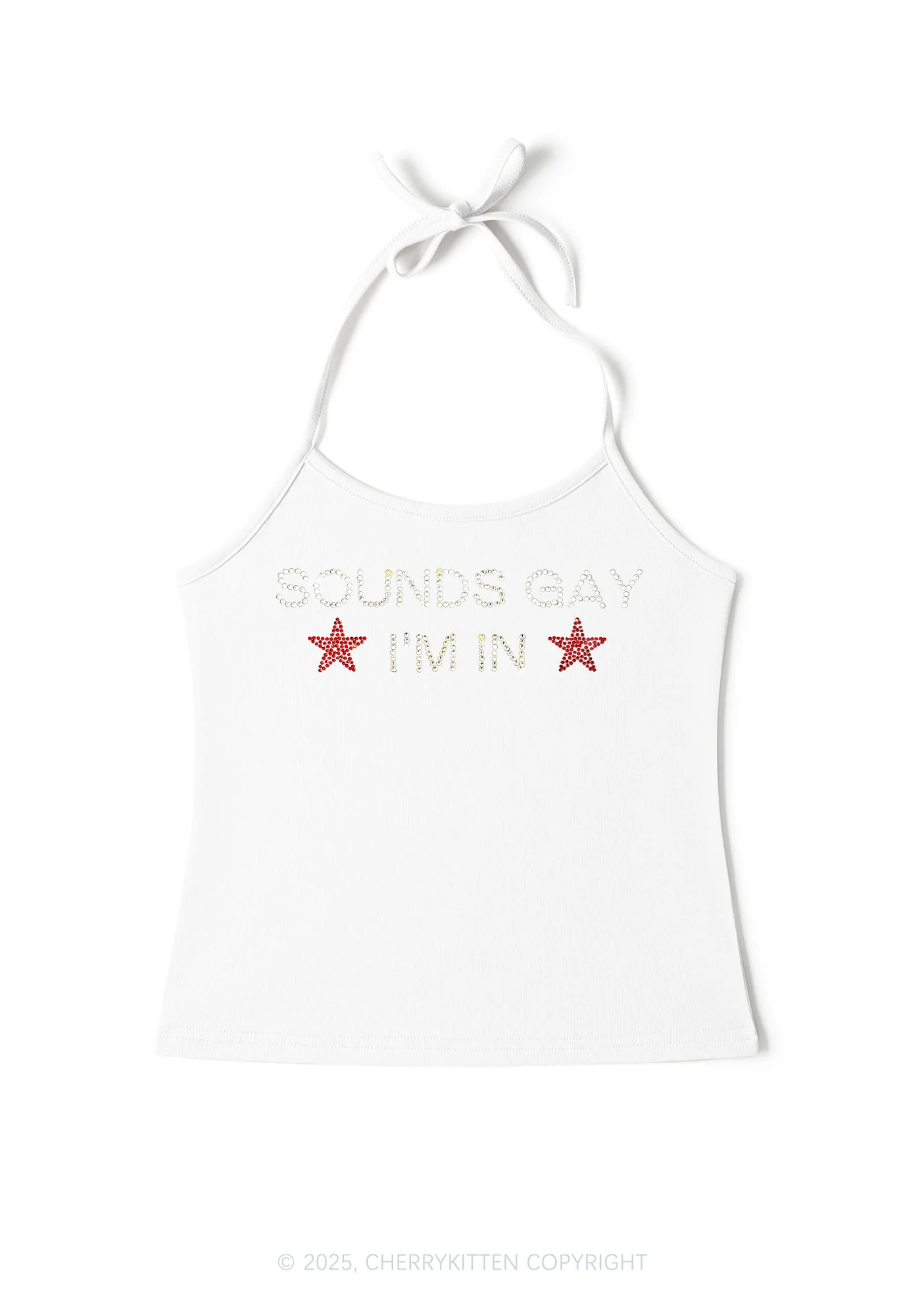 Rhinestone Sounds Gay Pride Y2K Halter Neck Cami Cherrykitten - Image 2