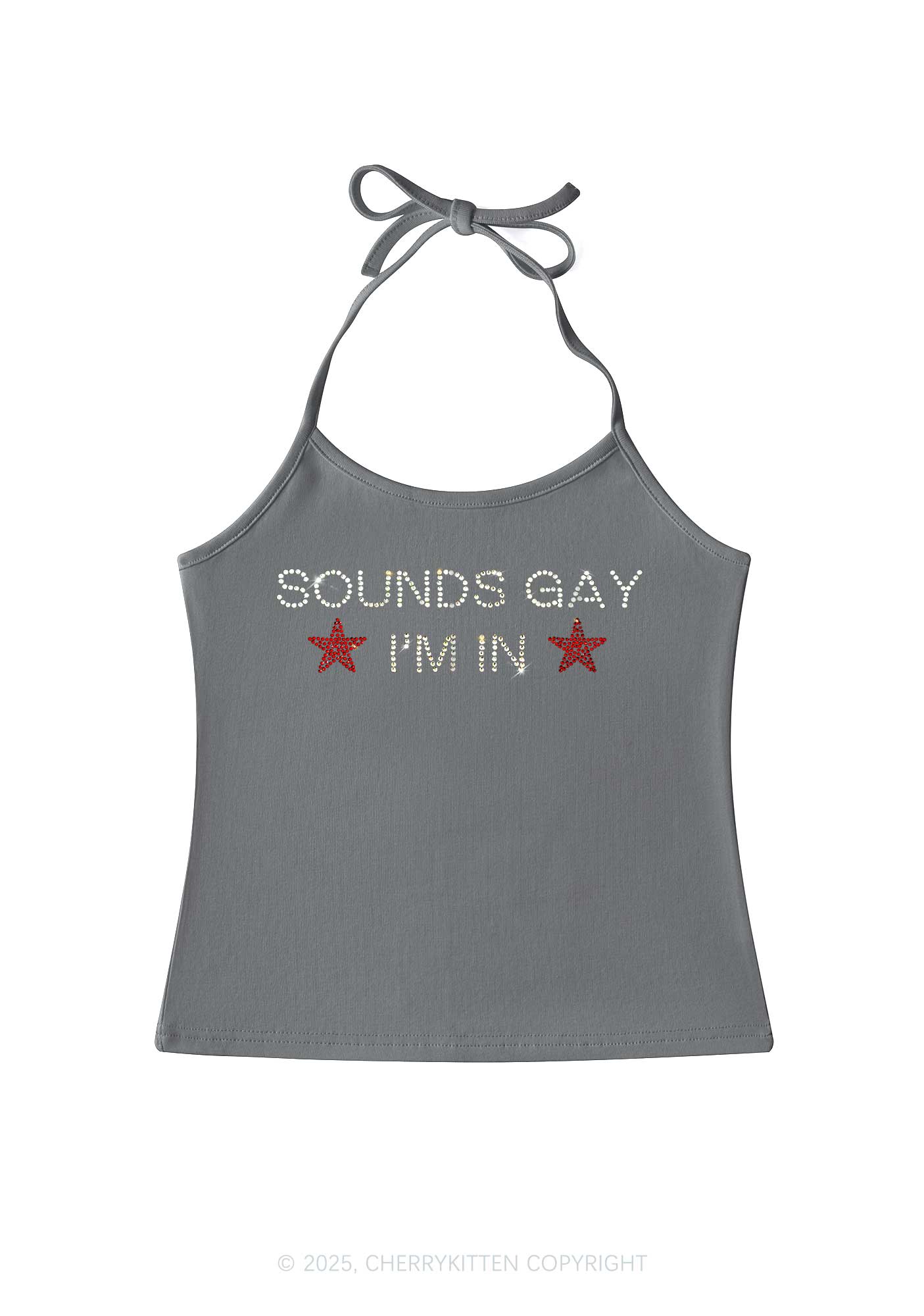 Rhinestone Sounds Gay Pride Y2K Halter Neck Cami Cherrykitten - Image 5