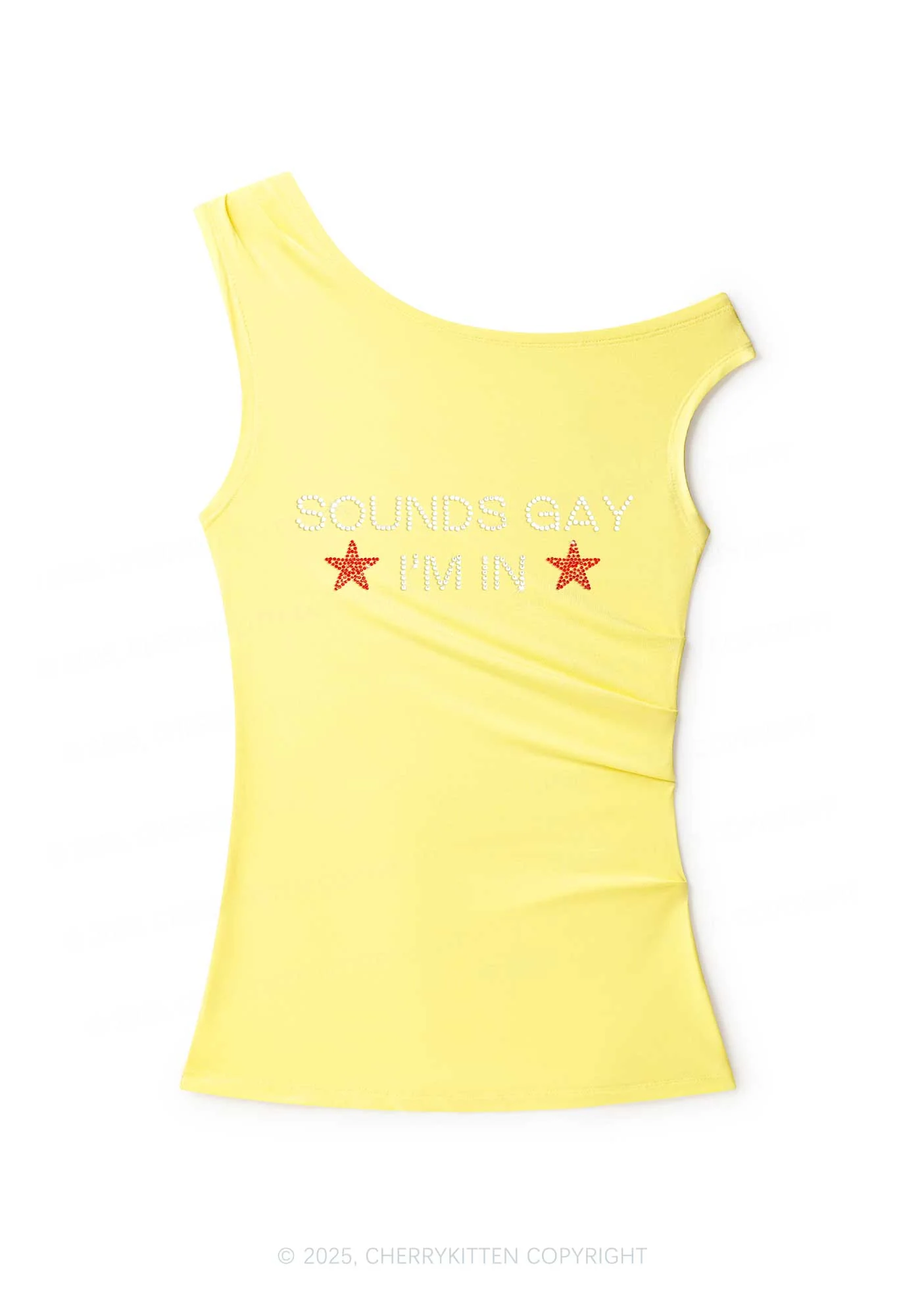 Rhinestone Sounds Gay Pride Y2K Off Shoulder Tank Top Cherrykitten - Image 2