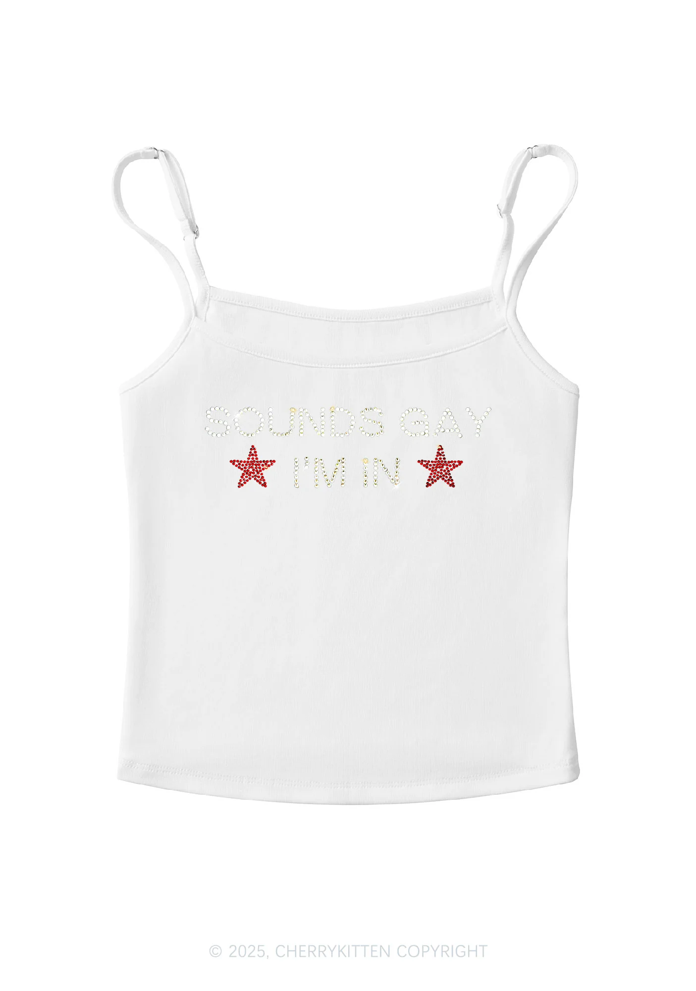 Rhinestone Sounds Gay Pride Y2K Spaghetti Strap Cami Cherrykitten - Image 4
